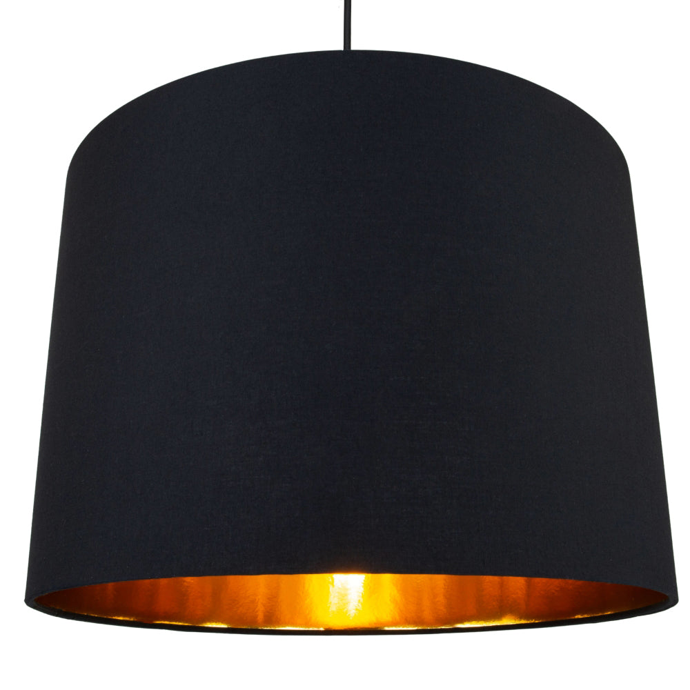 Modern Jet Black Cotton 16" Floor/Pendant Lamp Shade with Shiny Golden Inner Image 2