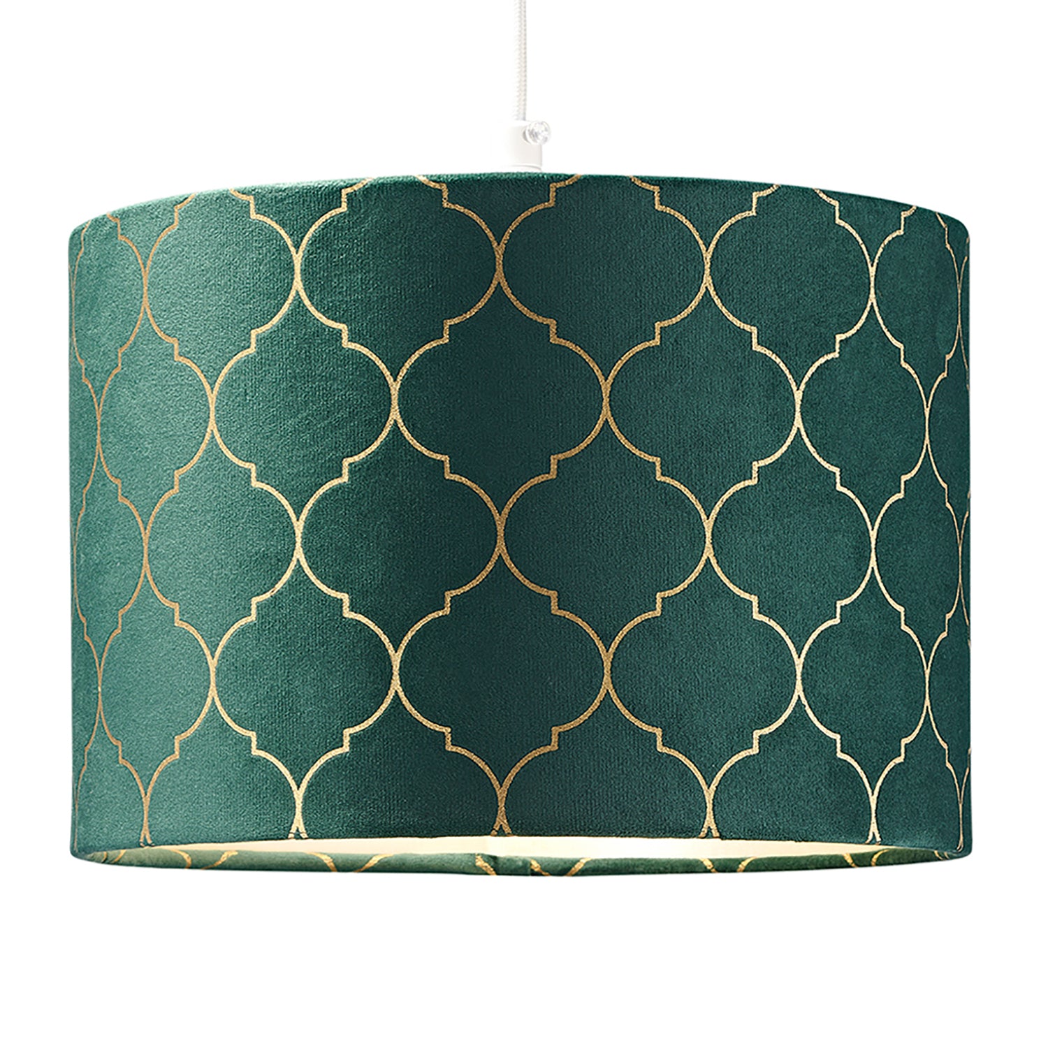 Modern Soft Brushable Forest Green Velvet 30cm Lamp Shade with Gold Foil Decor Image 2