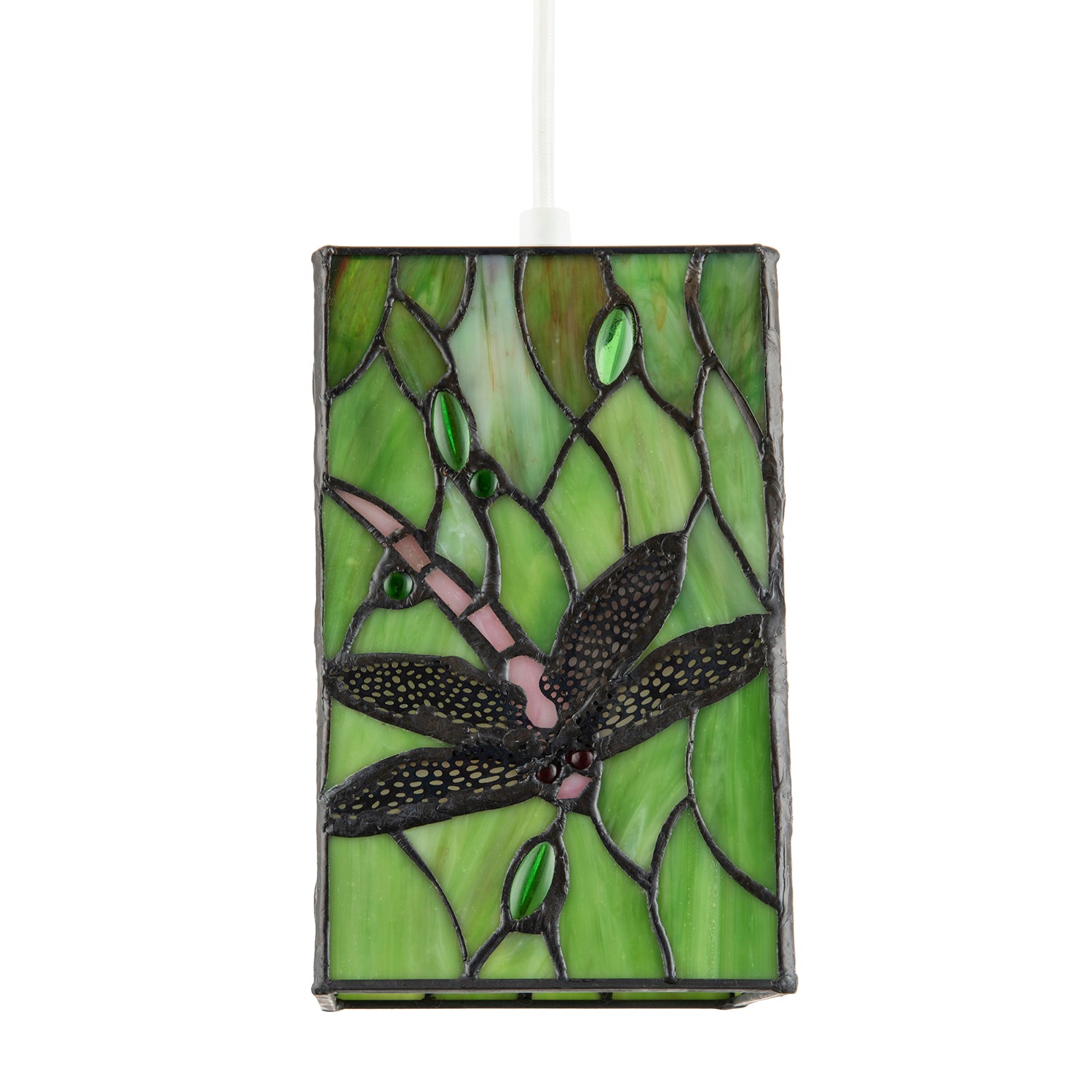 Green Stained Glass Dragonfly Rectangular Tiffany Pendant Light Shade Image 3