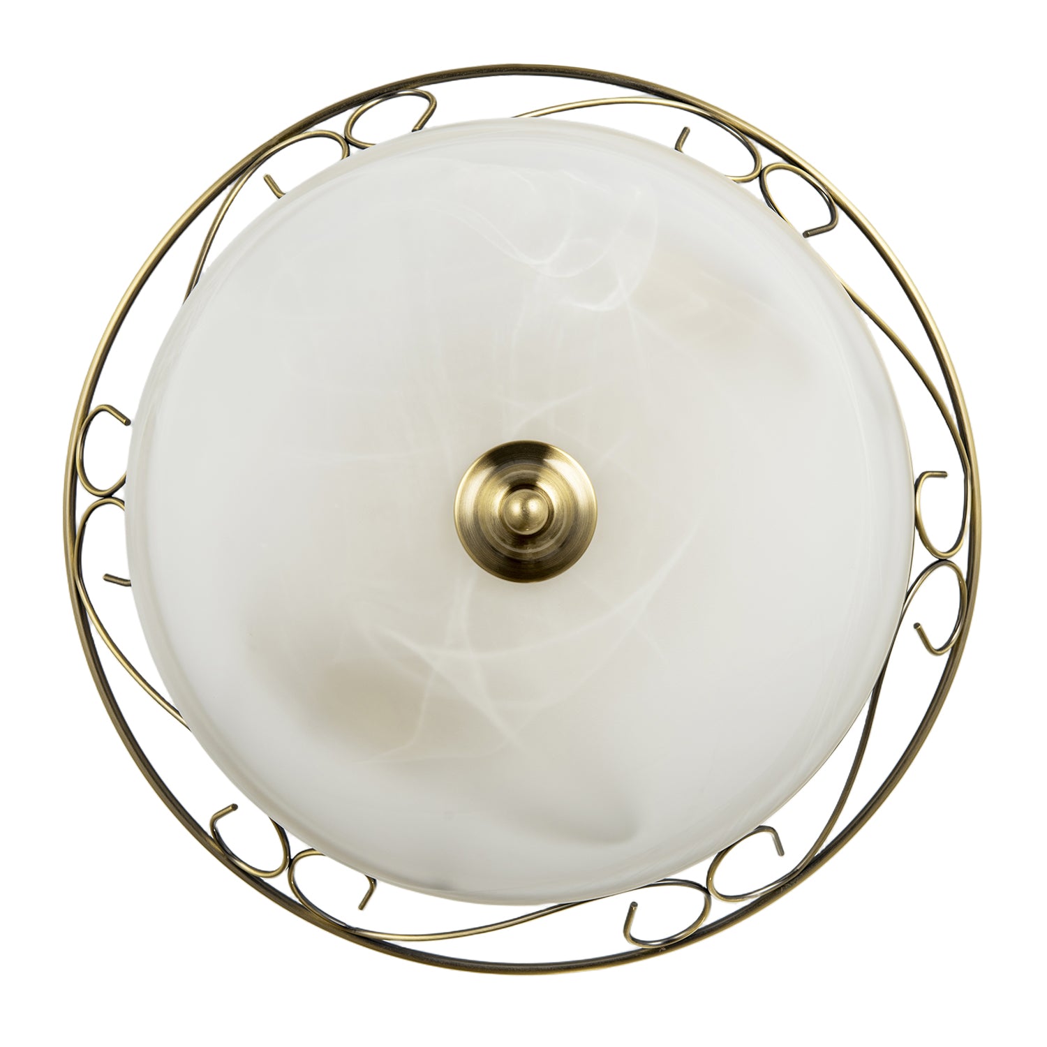 Traditional Antique Brass Flush Ceiling Light with Alabaster Glass Image 3