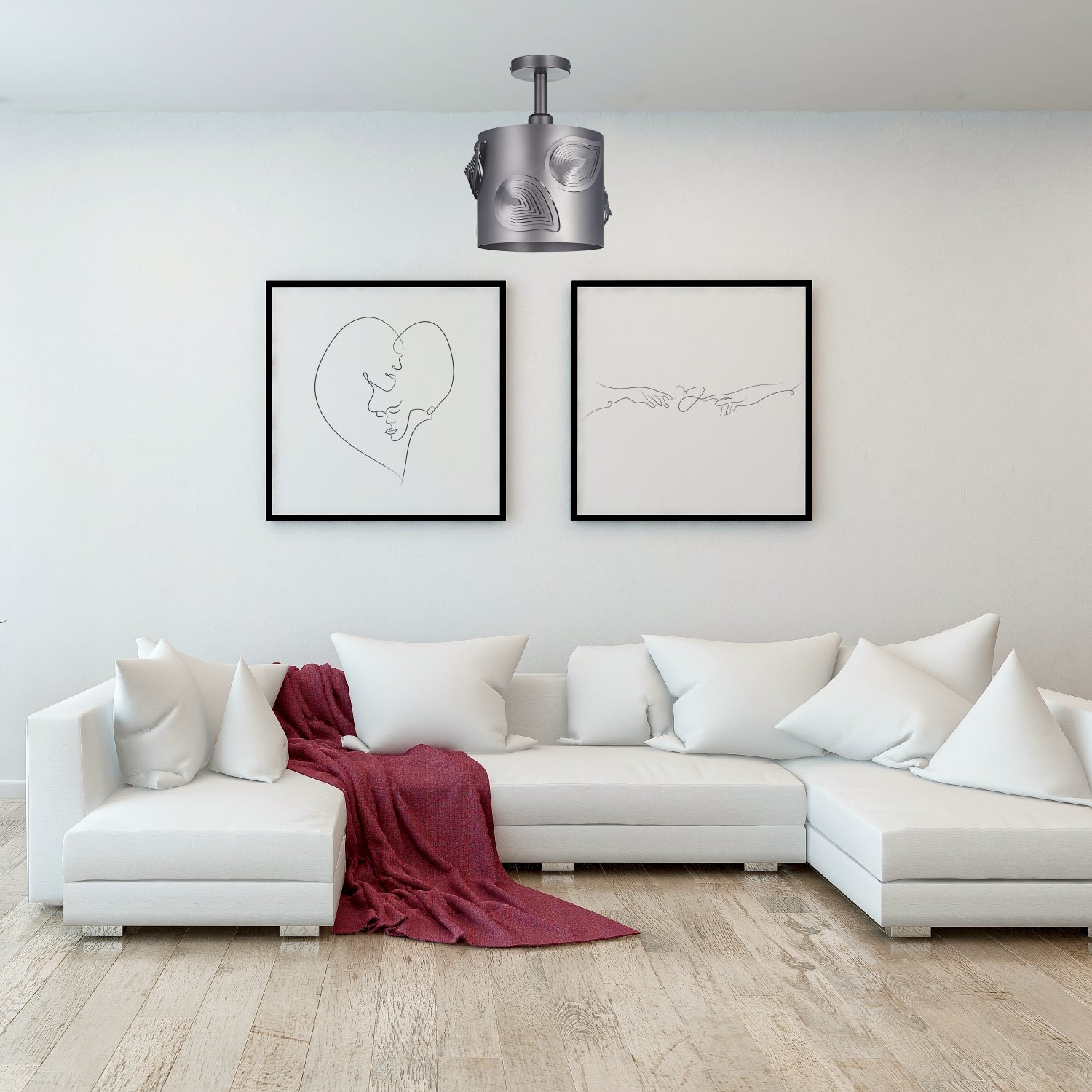 Contemporary Designer Short Semi Flush Pearl Grey Ceiling Rose Light Image 6