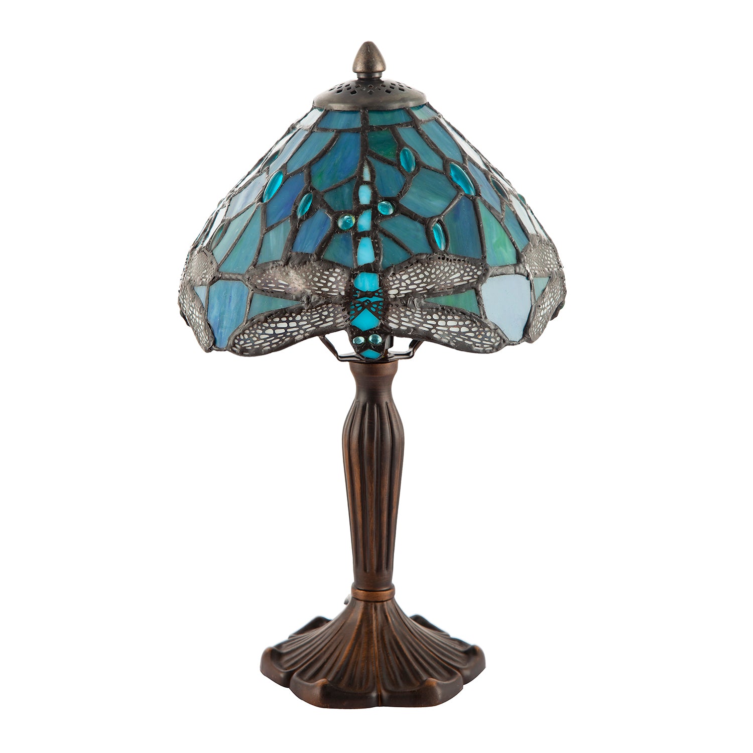 Handmade Emerald Green Stained Glass 8 Inch Tiffany Lamp with Dragonfly Design Image 2