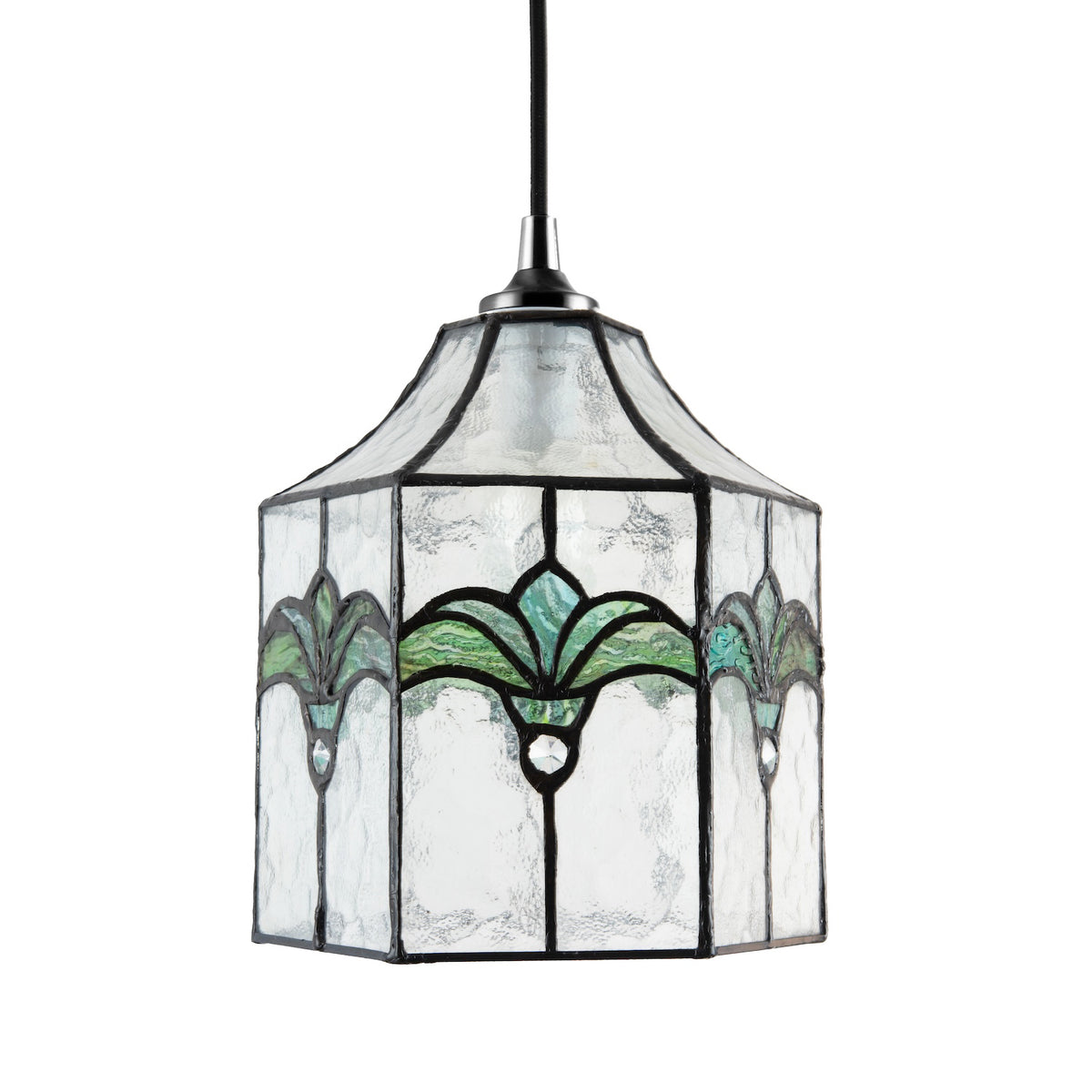 Classic Lantern Tiffany Pendant Shade Clear Water Glass Emerald Green