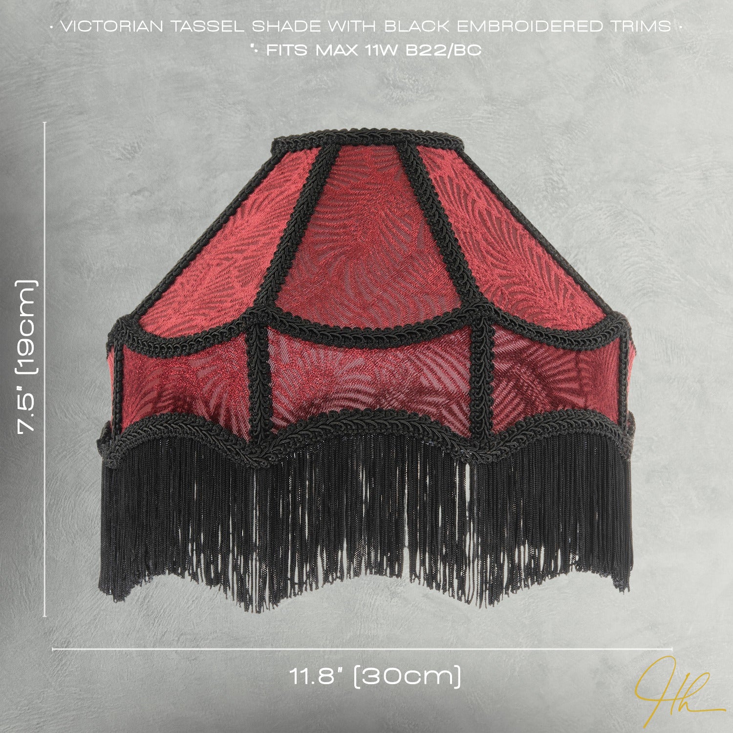 Vintage Victorian Style Lamp Shade in Burgundy with Black Tassels Image 7