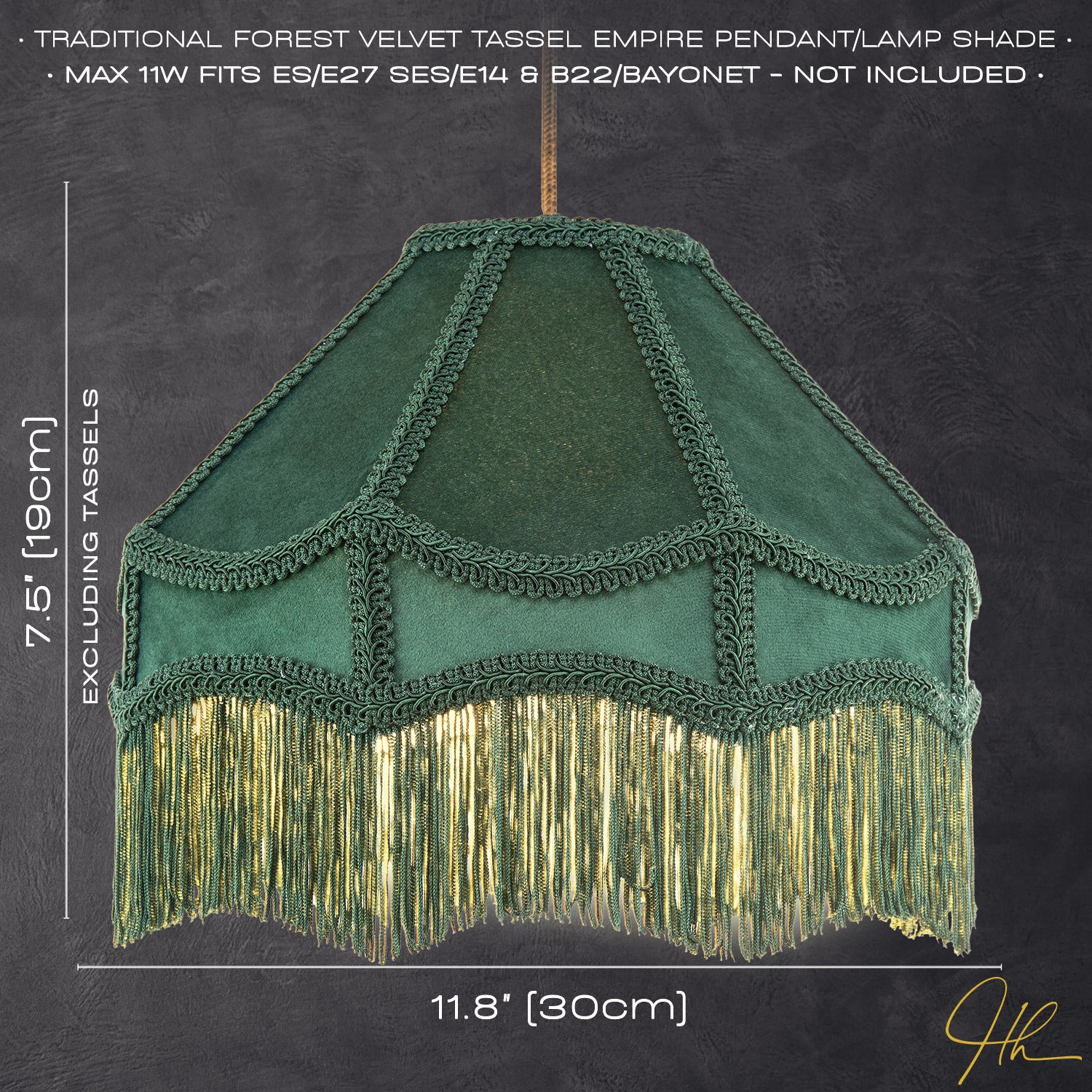 Traditional Victorian Empire Lampshade in Soft Forest Green Velvet with Tassels Image 7