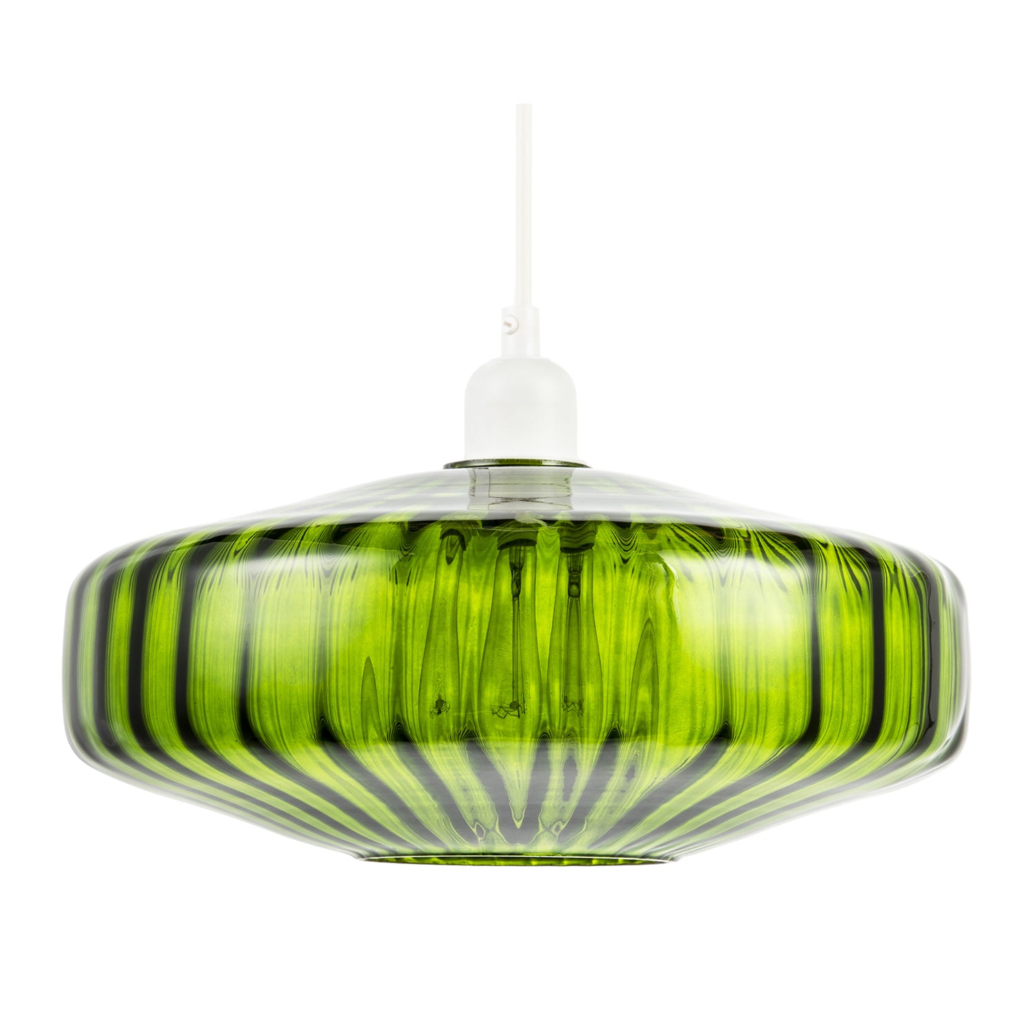 Emerald Green Ribbed Glass Pendant Light Shade with Flat Round Shape Image 1