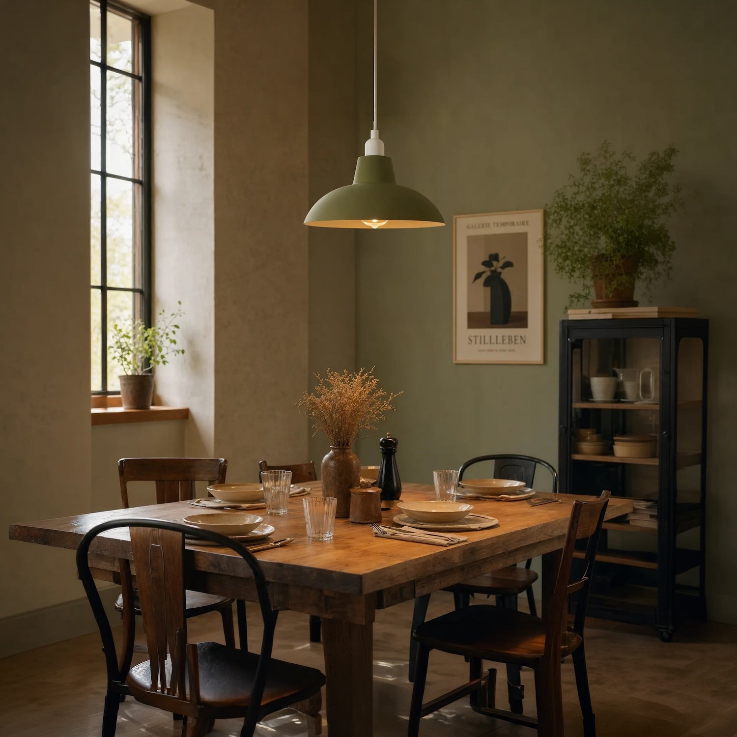 Industrial Retro Designed Matte Olive Curved Metal Pendant Light Shade Image 6