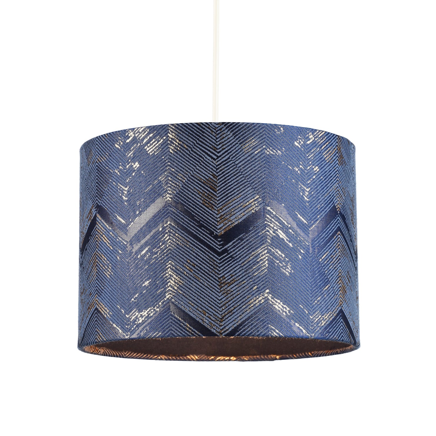 Contemporary Midnight Blue Drum Lamp Shade with Gold and Silver Metallic Decor Image 2