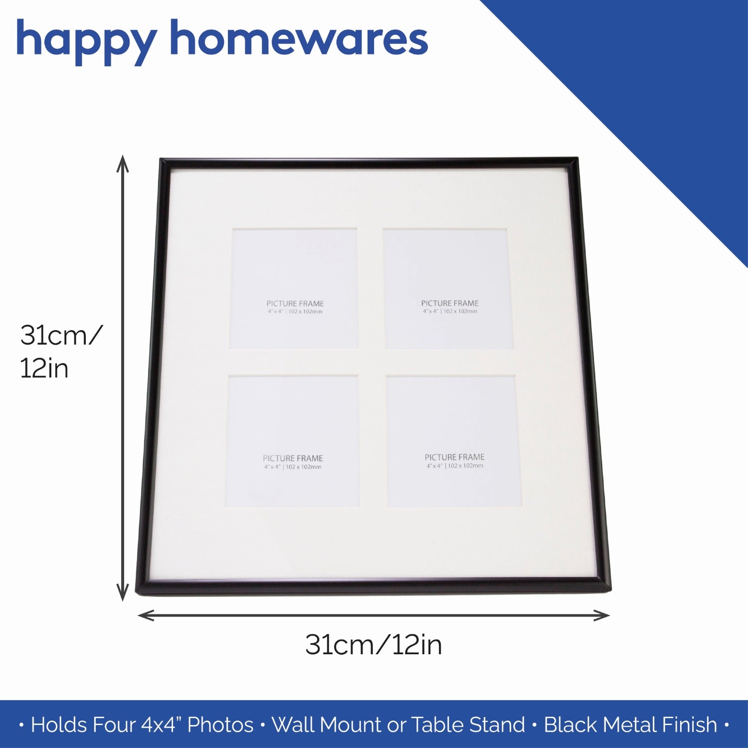 Traditional Matt Black Square Multi-Picture Collage Frame with Inner Ivory Card Image 6