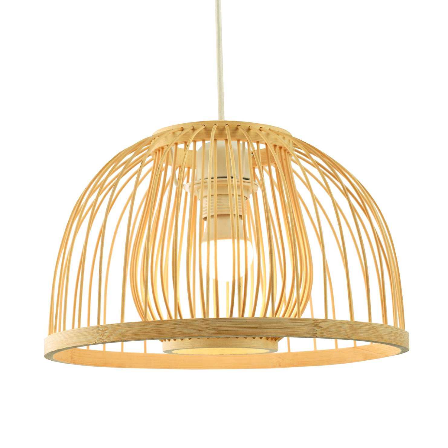 Classic Birdcage Rattan and Bamboo Pendant Light Shade with Inner and Outer Image 1