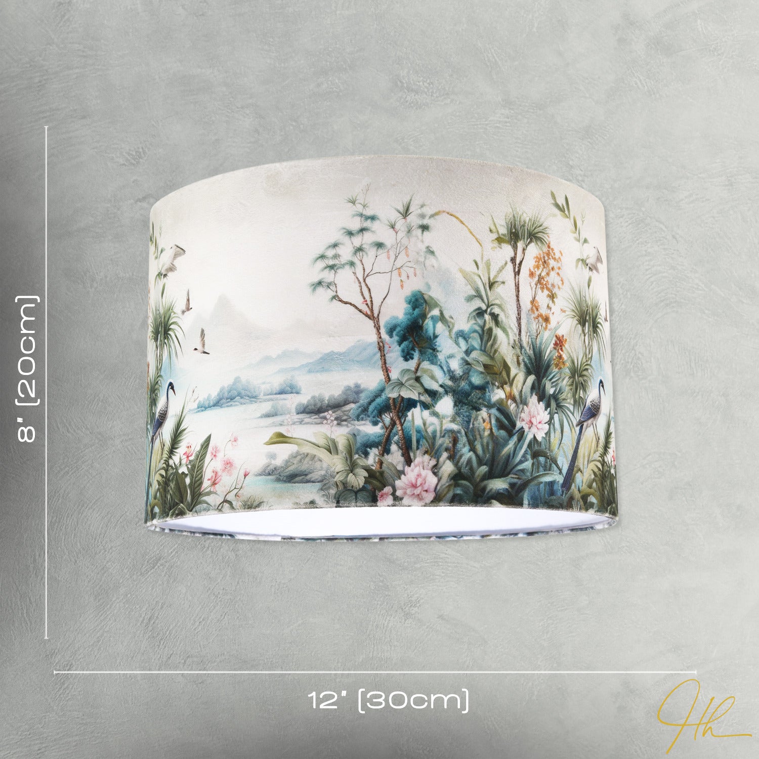 Jungle and Mountain Velvet Fabric Shade with Pink Flowers and Birds Image 7