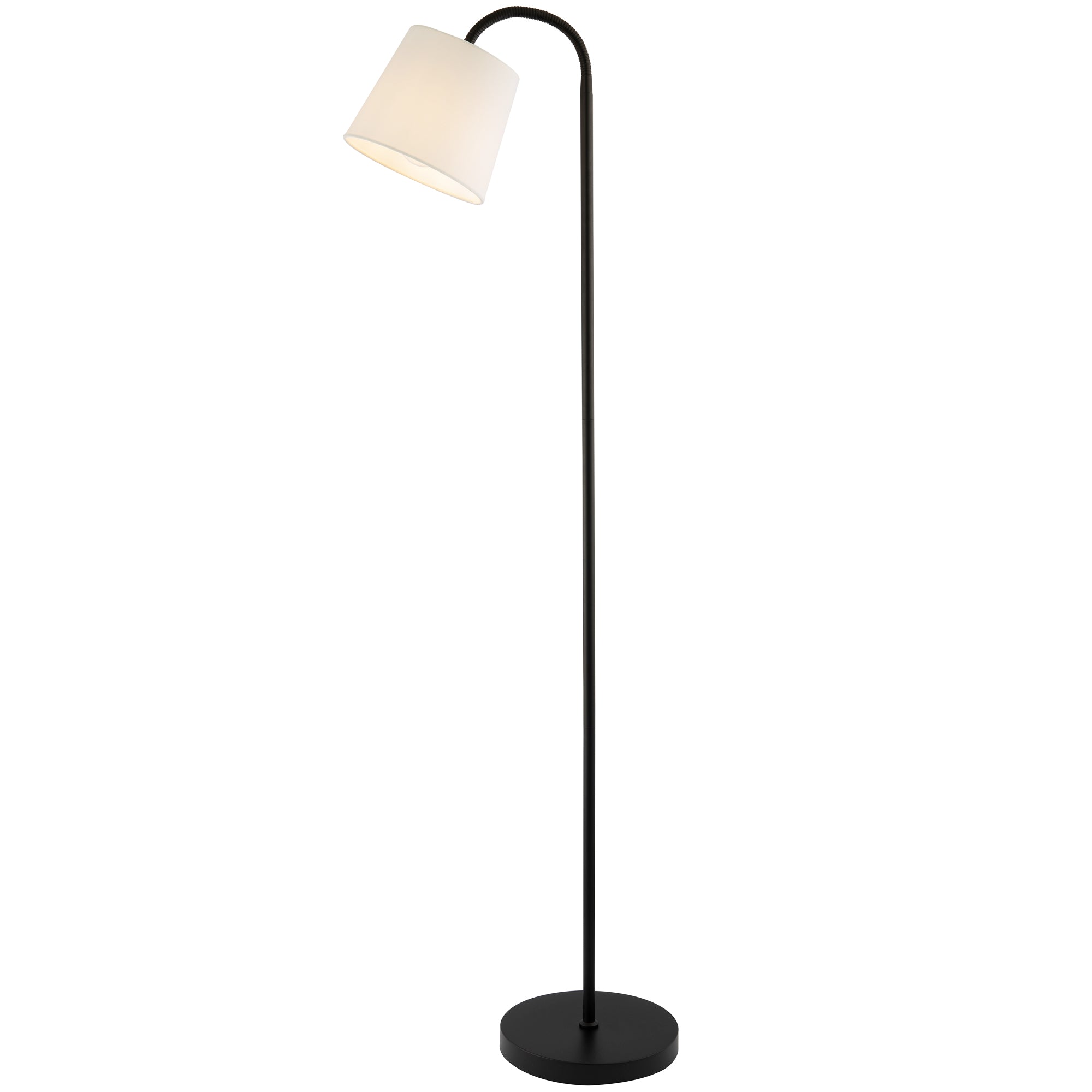 Designer Chic Standing Floor Lamp in Matte Black with White Cotton Fabric Shade Image 1