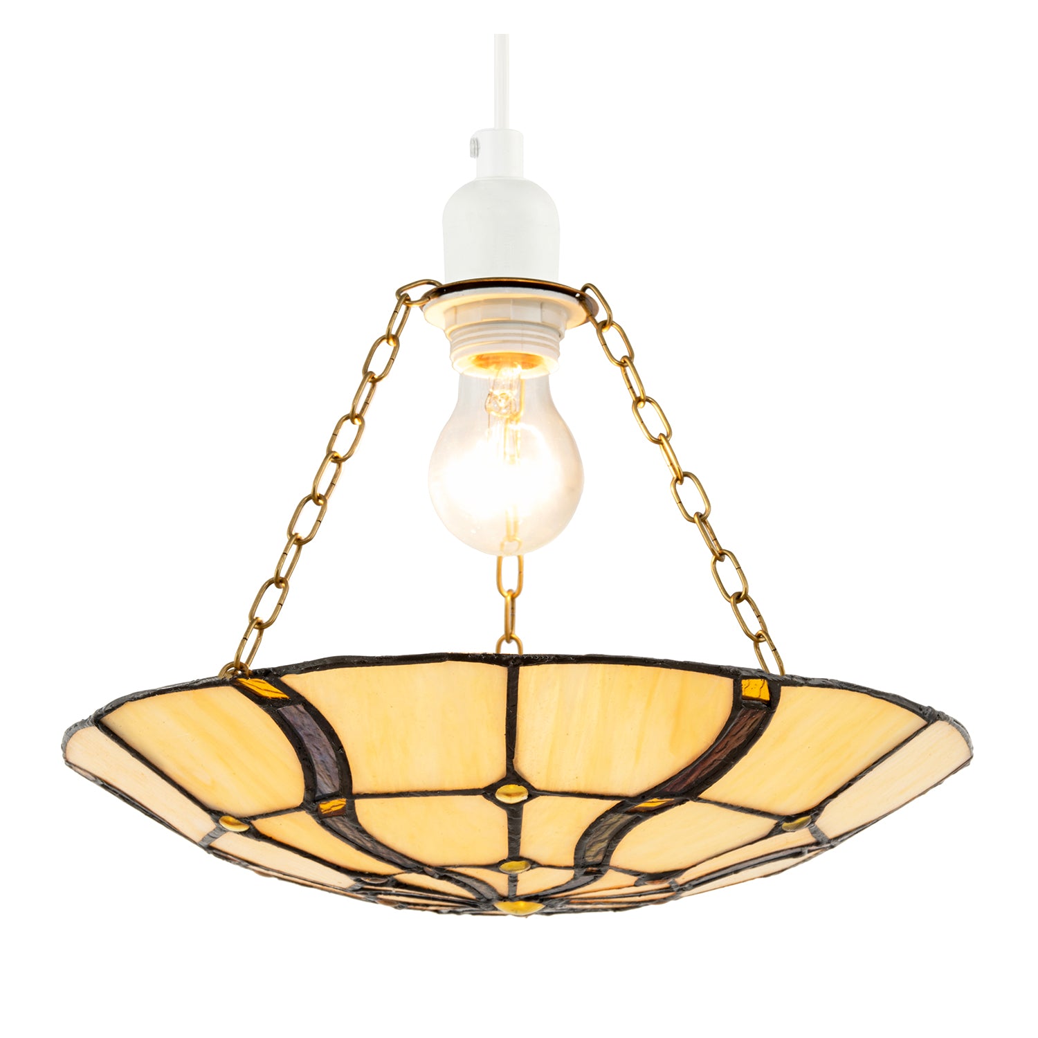 Amber Toned Circular Tiffany Stained Glass Pendant Ceiling Light Shade Image 2