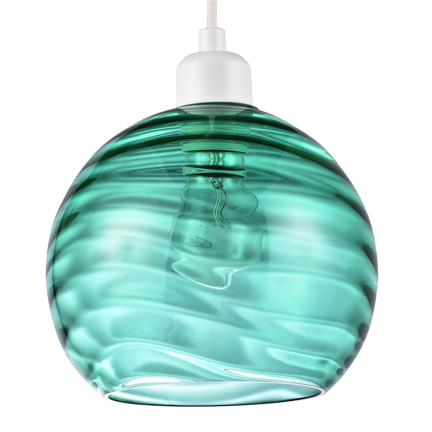 Modern Designer Emerald Green Circular Ribbed Glass Non Electric Pendant Shade Image 1