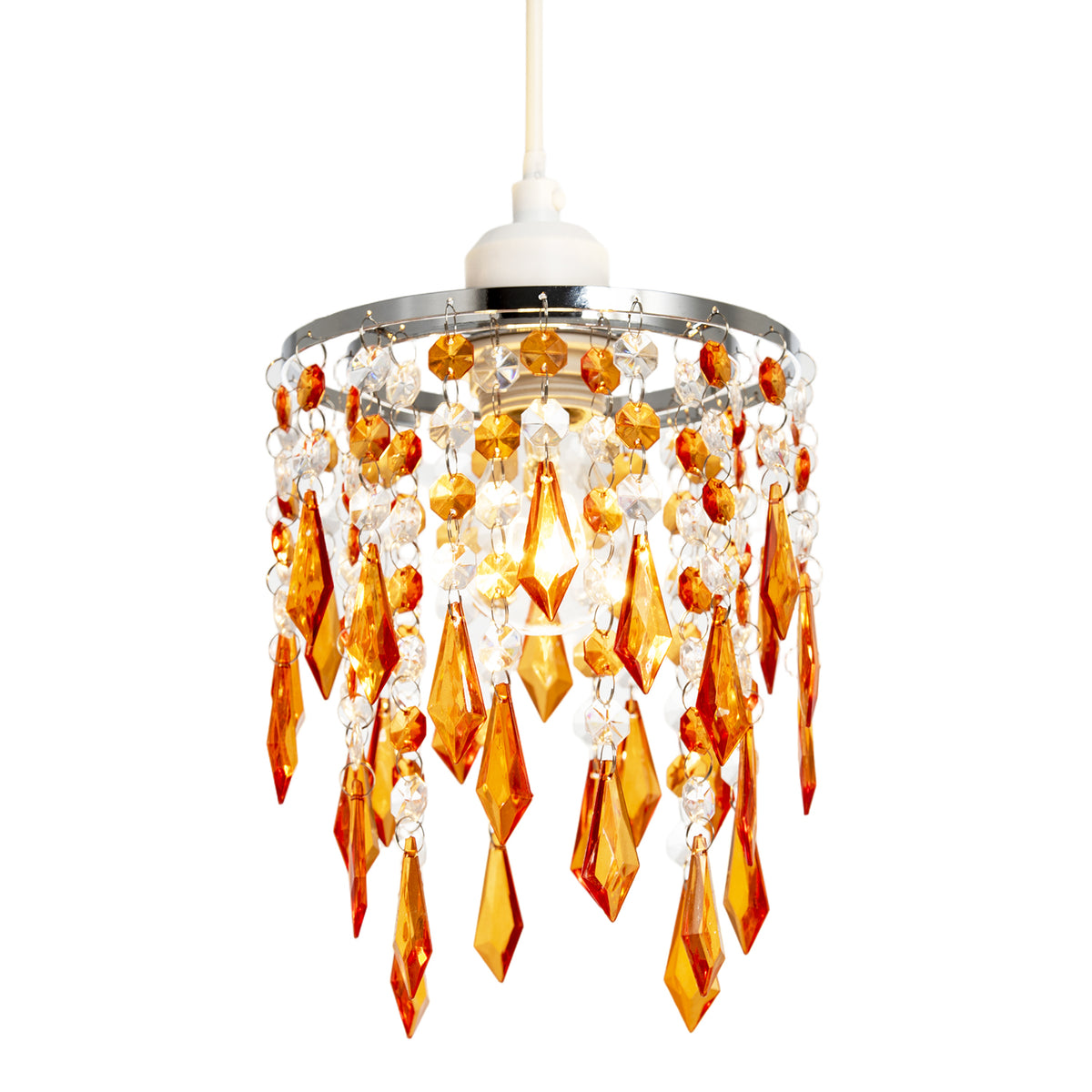 Modern Waterfall Pendant Shade with Clear and Orange Acrylic Drops Image 2