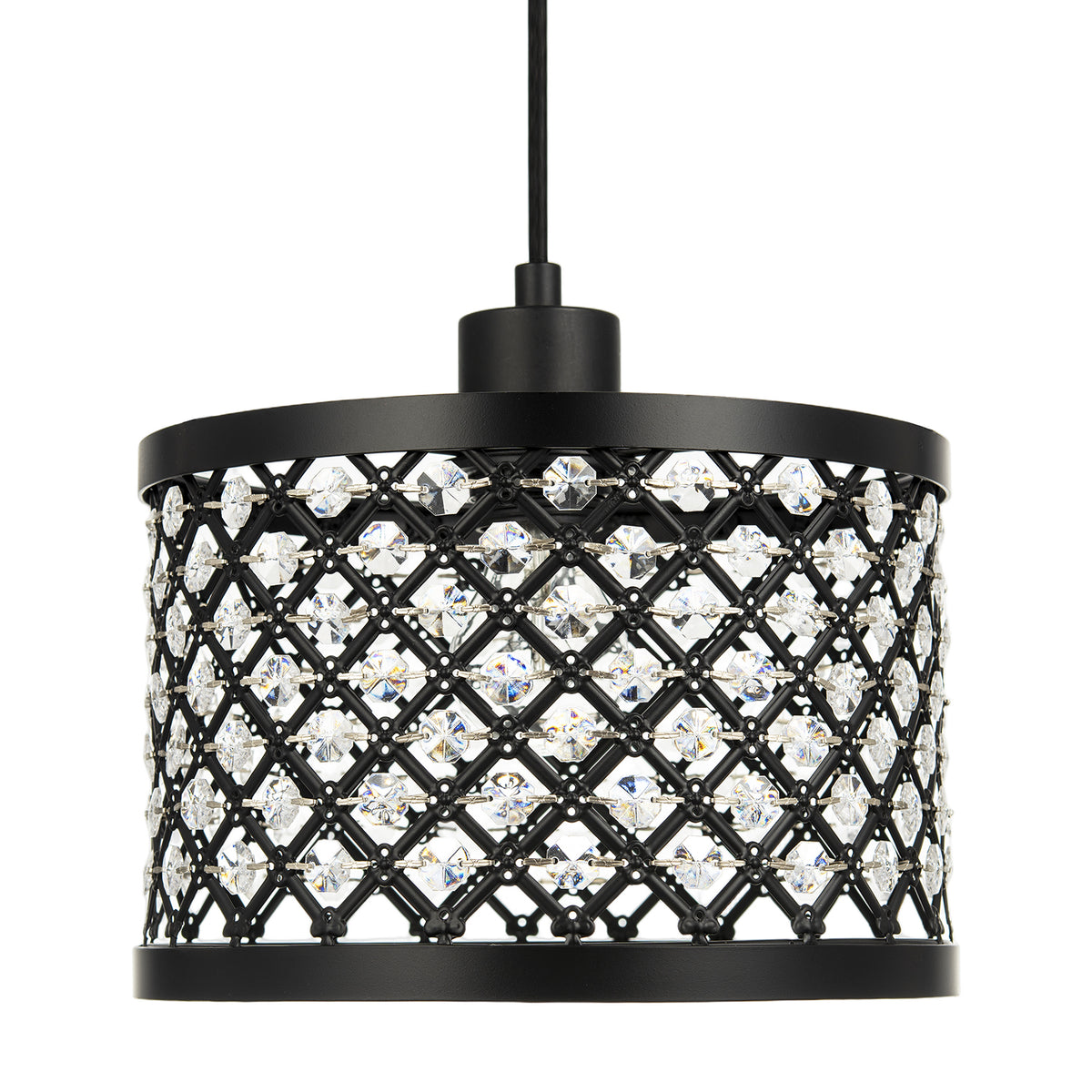 Modern Ornate Black Metal Pendant Shade with Clear Acrylic Beads Image 5