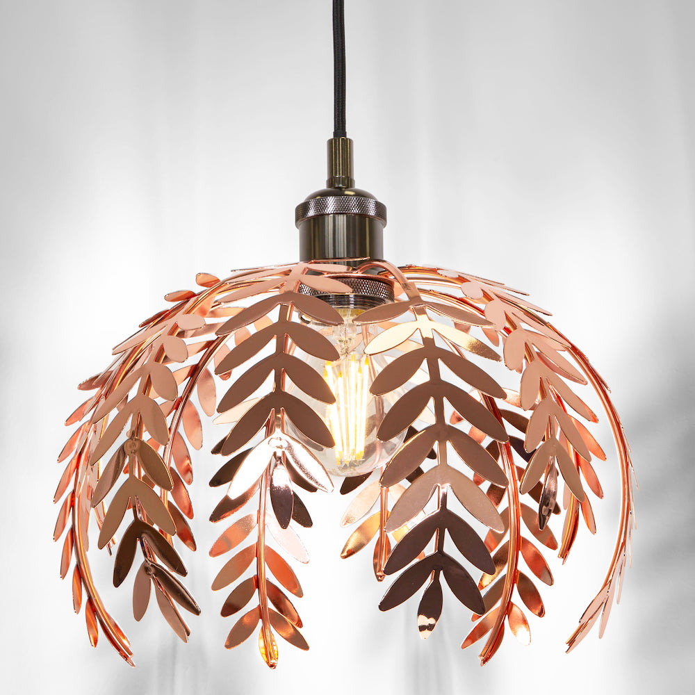 Traditional Fern Leaf Design Ceiling Pendant Light Shade in Shiny Copper Finish Image 2