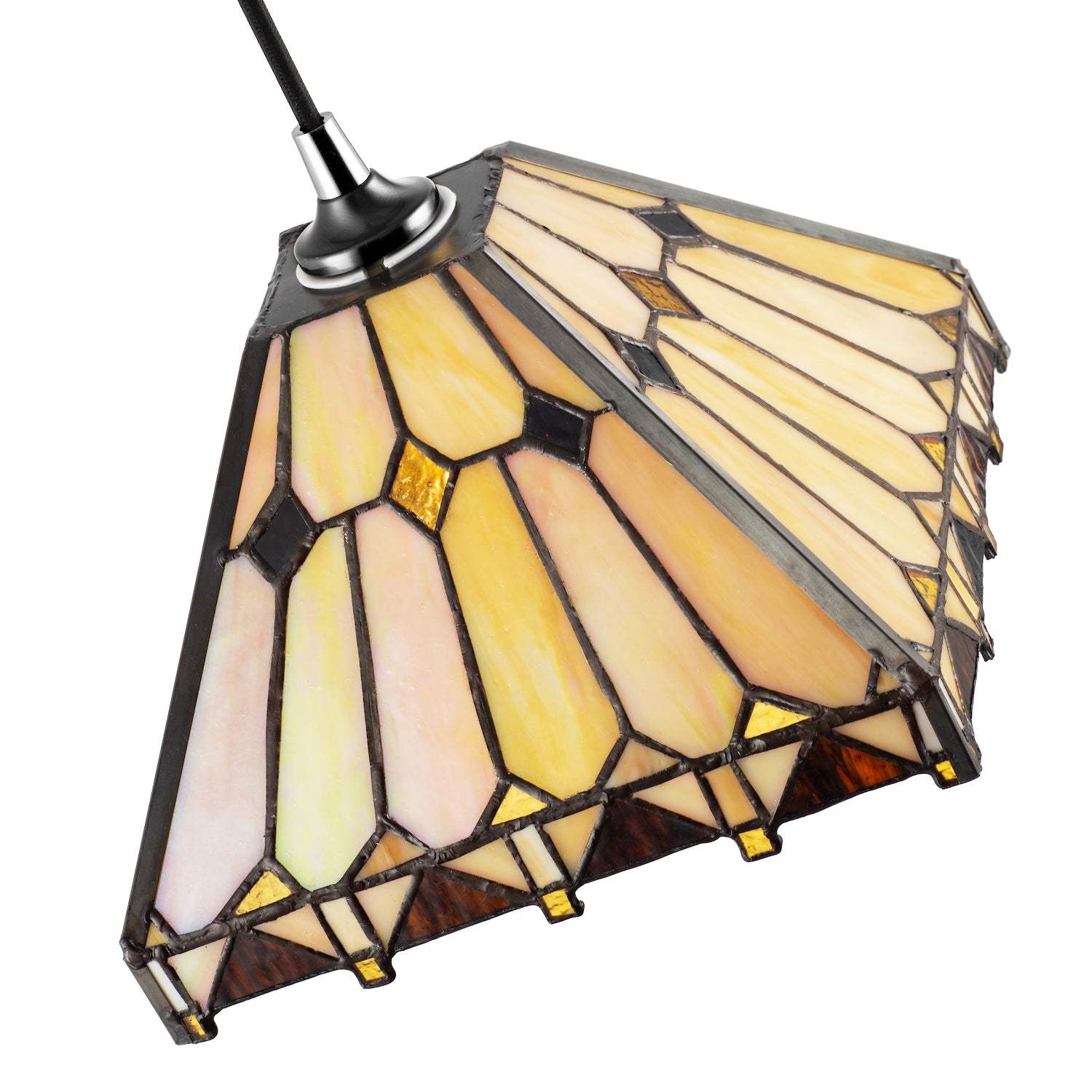 Art Deco Style Amber Tiffany Pendant Shade with Gold Triangles and Diamonds Image 4