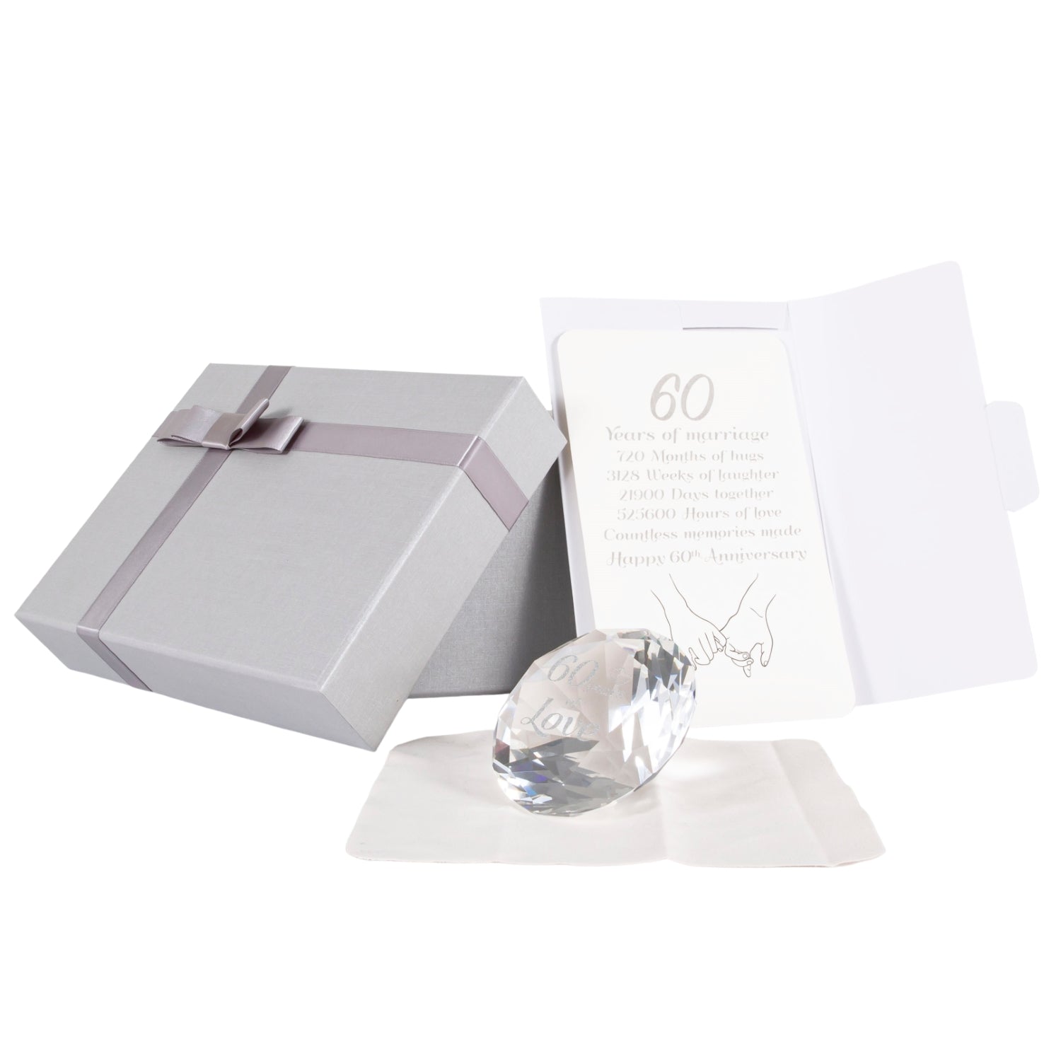 Modern Transparent K9 Crystal Glass 60th Anniversary Sentiment Ornament Gift Set Image 1