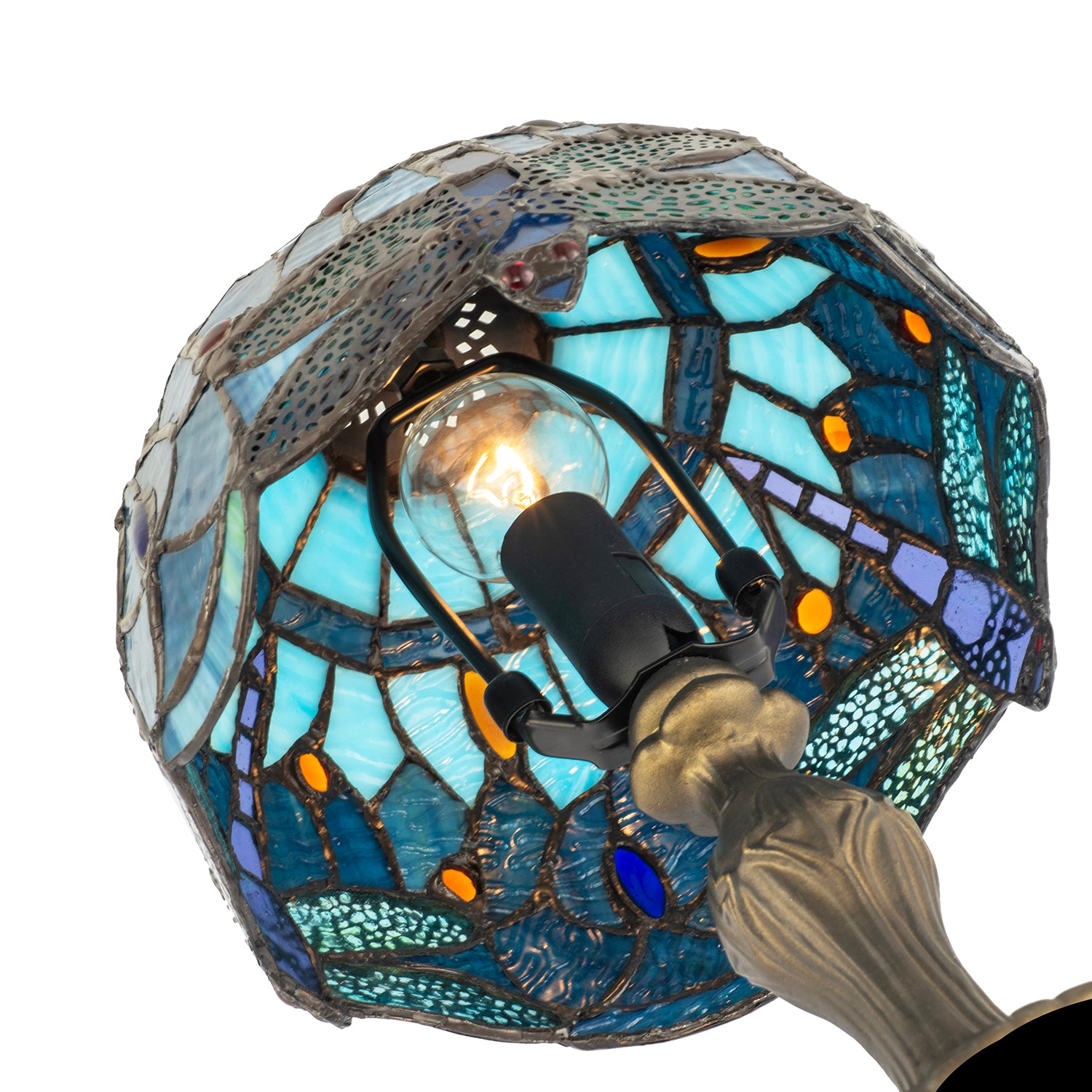 Handmade Midnight and Sky Blue Stained Glass Dragonfly Tiffany Lamp Image 4