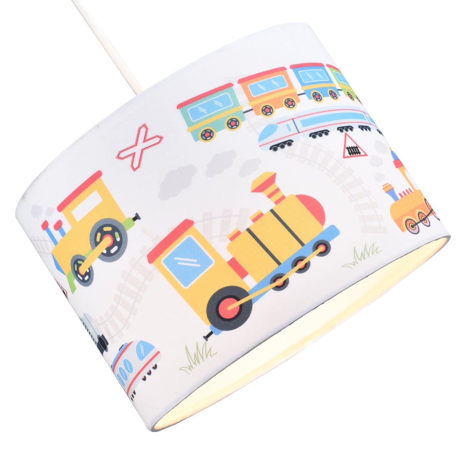 Modern and Colourful Trains Childrens Cotton Fabric Round Drum Lamp Shade - 25cm Image 2