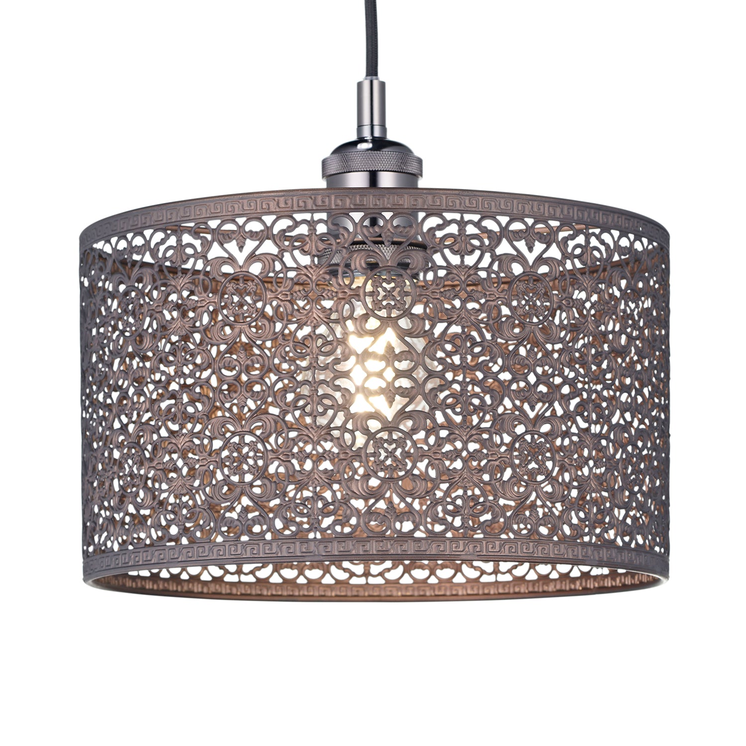 Ornate Moroccan Style Decorated Matt Bronze Metal Pendant Lamp Shade 25cm x 15cm Image 2