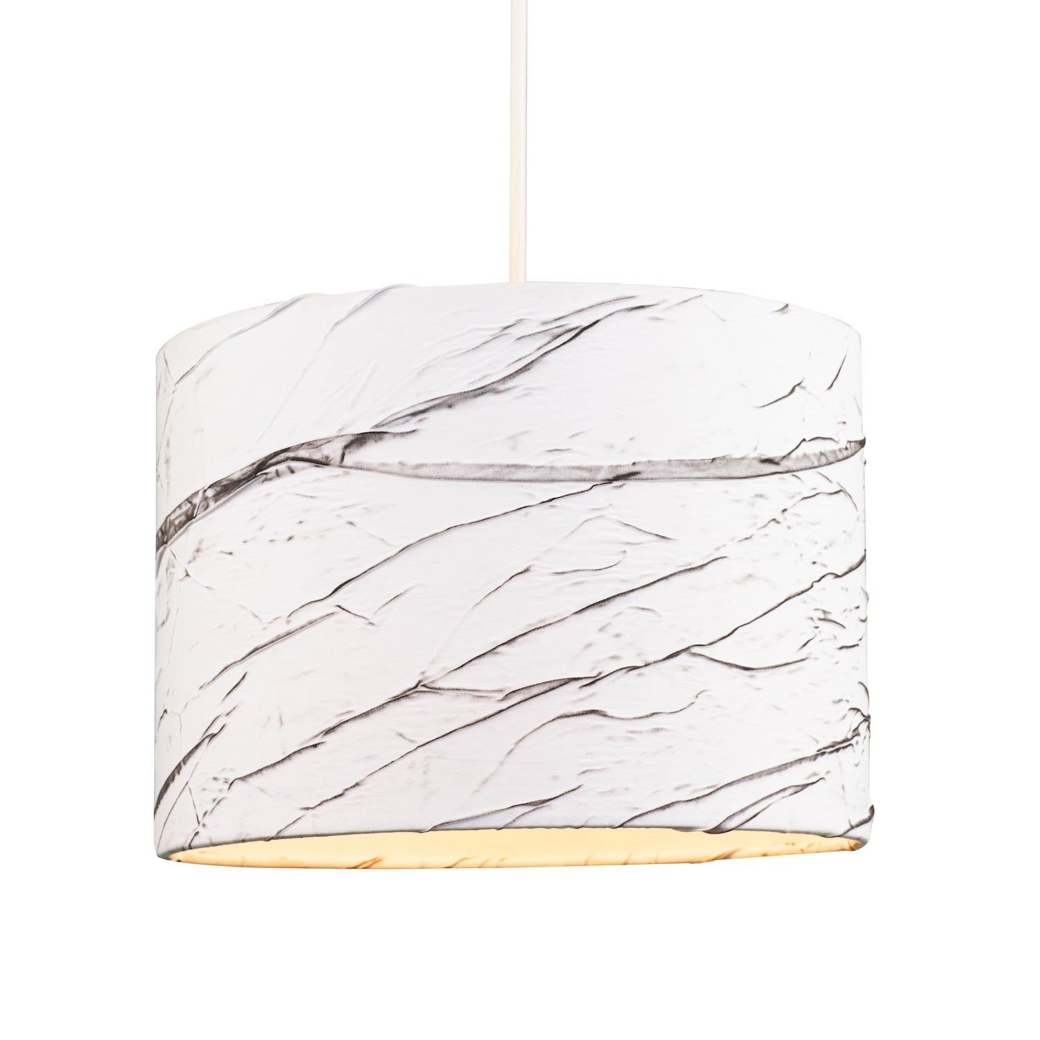 Modern Marble Effect White Cotton Lampshade with Grey Folds and Inner Lining Image 2