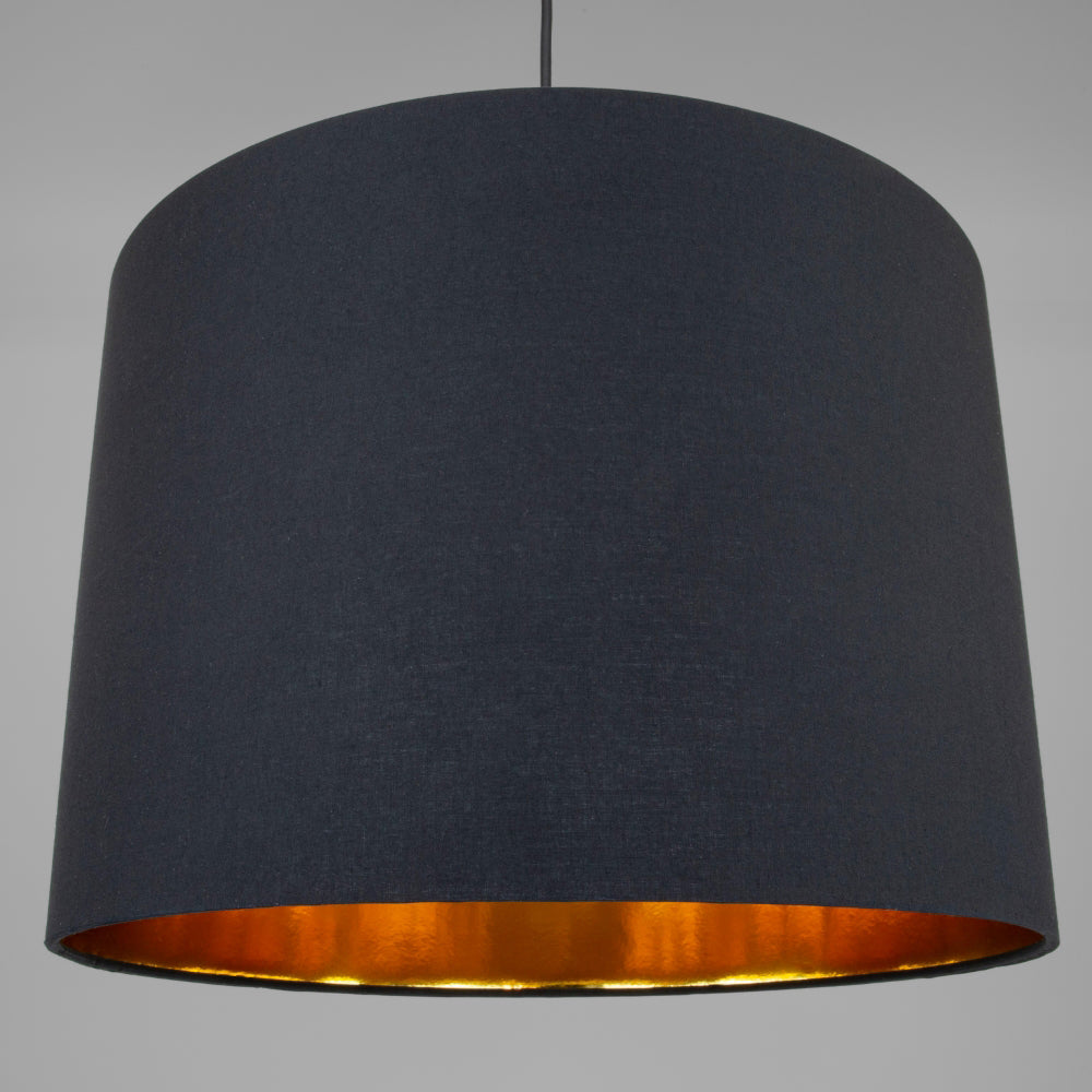 Modern Jet Black Cotton 16" Floor/Pendant Lamp Shade with Shiny Golden Inner Image 5