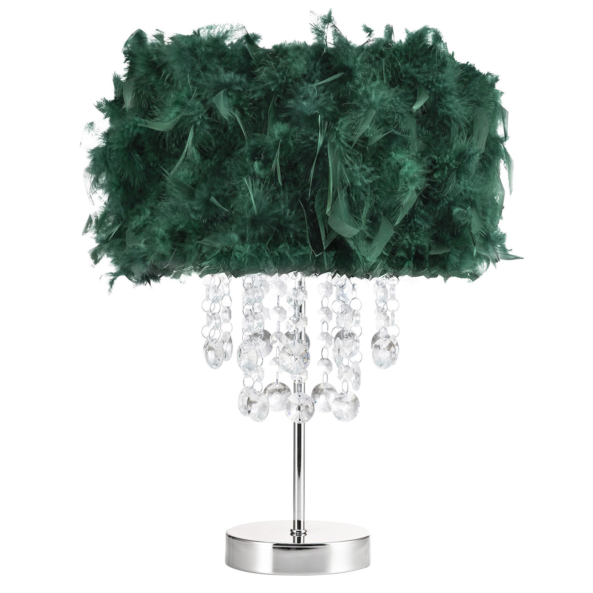 Chandelier Style Forest Green Feather Table Lamp Waterfall Drops