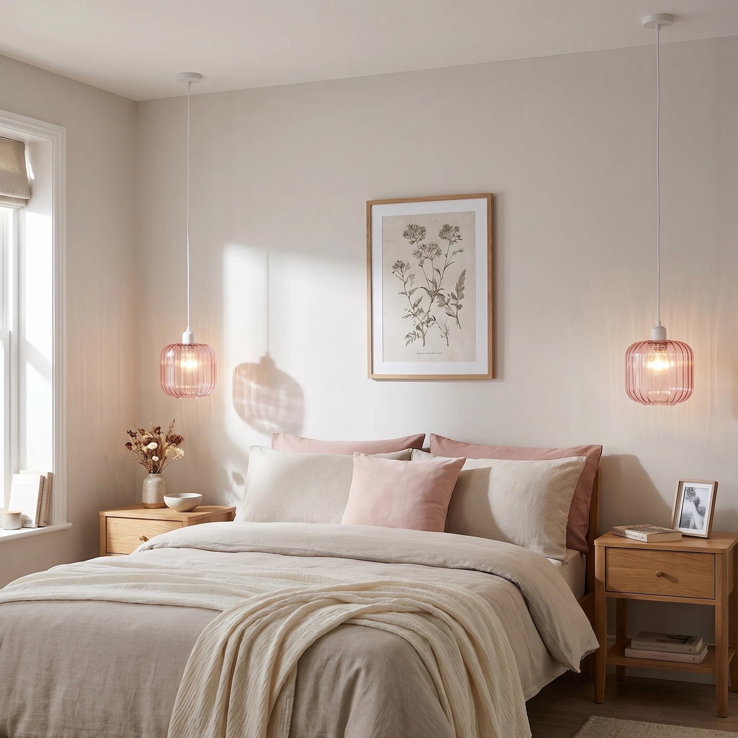 Contemporary Soft Pink Glass Wide Ribbed Square Pendant Light Shade Image 6