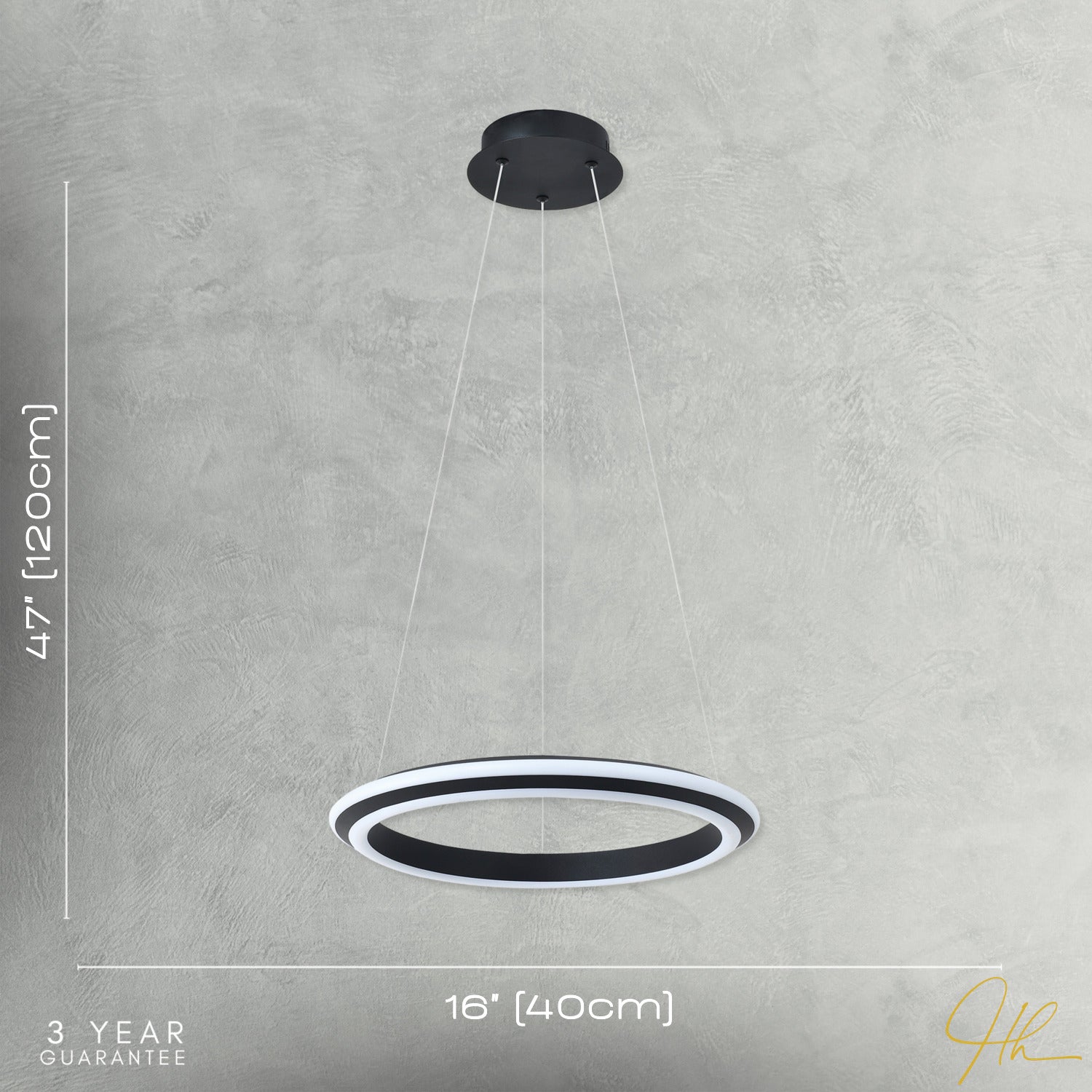 Modern LED Circular Halo Pendant Light Fitting in Matte Sand Black Image 7