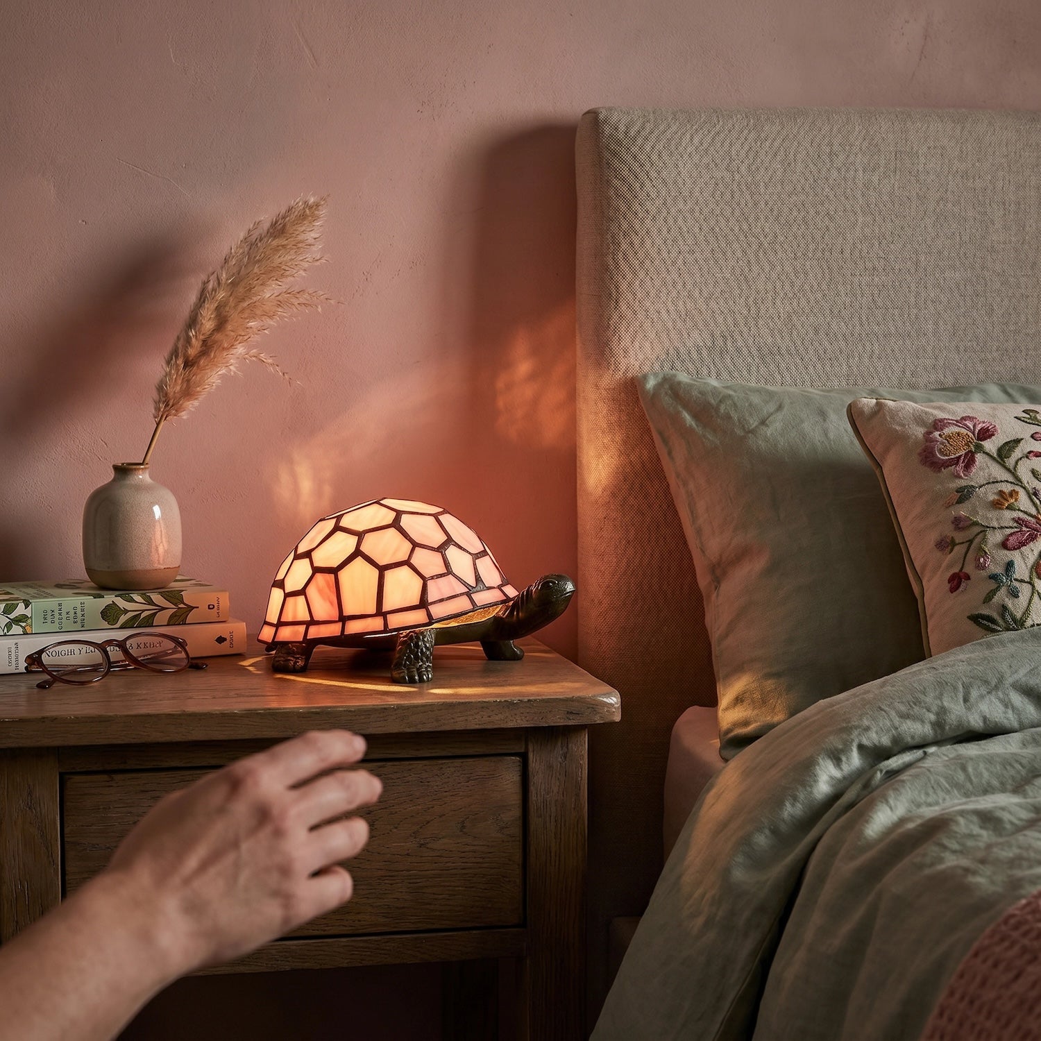 Classic and Quirky Soft Pink Stained Glass Tiffany Tortoise Table Lamp Image 6