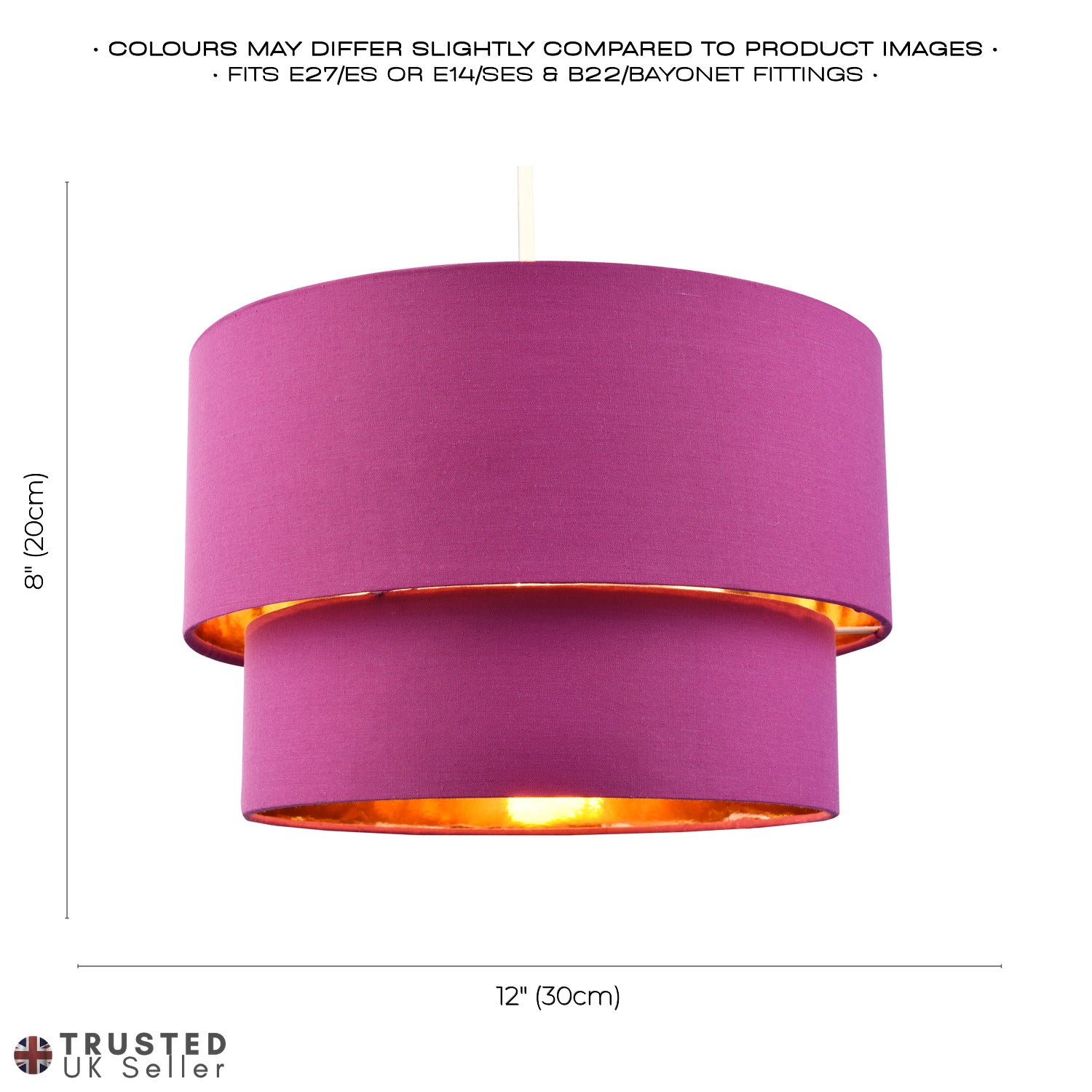 Modern Vivid Mulberry Cotton Double Tier Ceiling Shade with Shiny Copper Inner Image 5