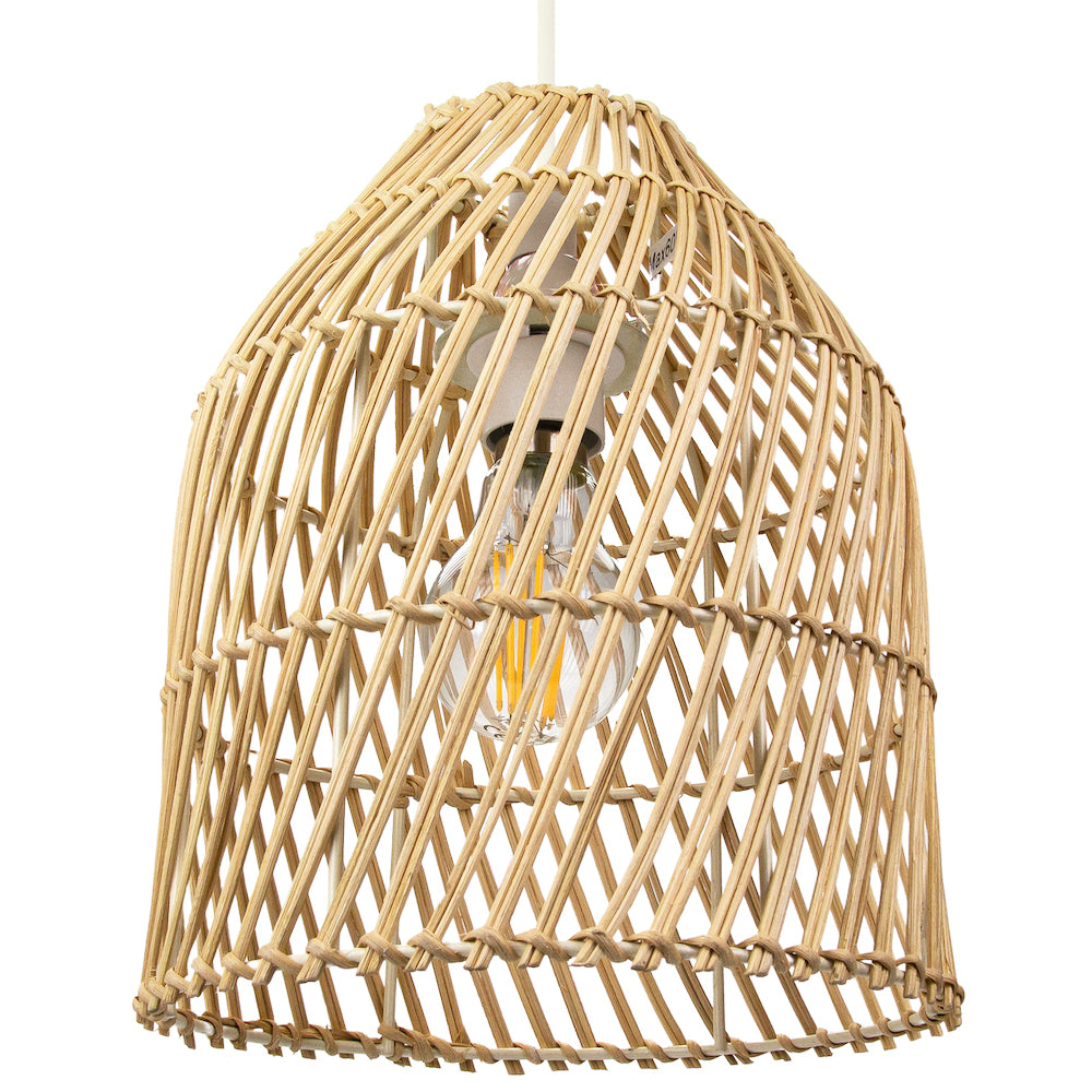 Classic Bell Shaped Light Brown Twist Rattan Wicker Ceiling Pendant Light Shade Image 4