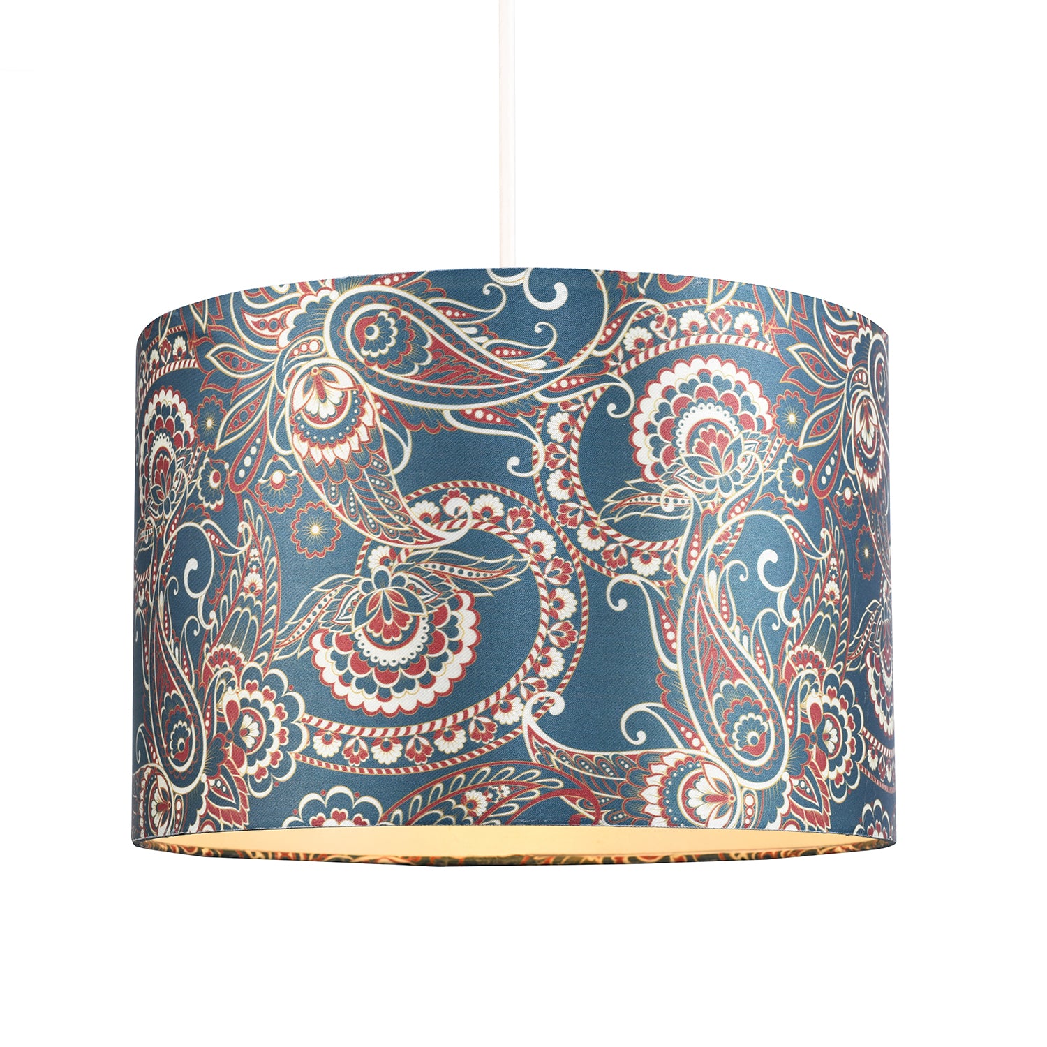 Classic Paisley Bohemian Print Satin Fabric Lamp Shade in Teal with Cream Inner Image 4