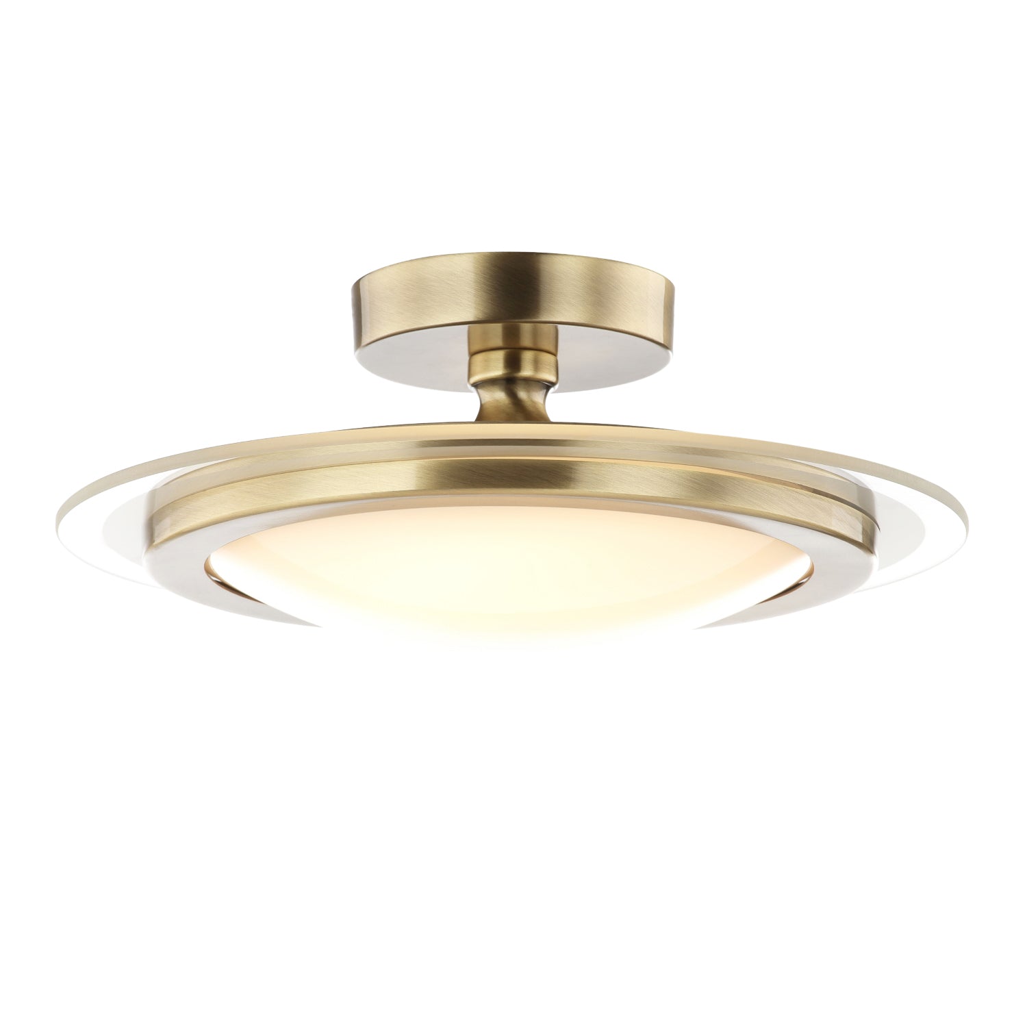 Modern and Sleek Semi Flush LED Powered Ceiling Light Fitting in Antique Brass Image 2