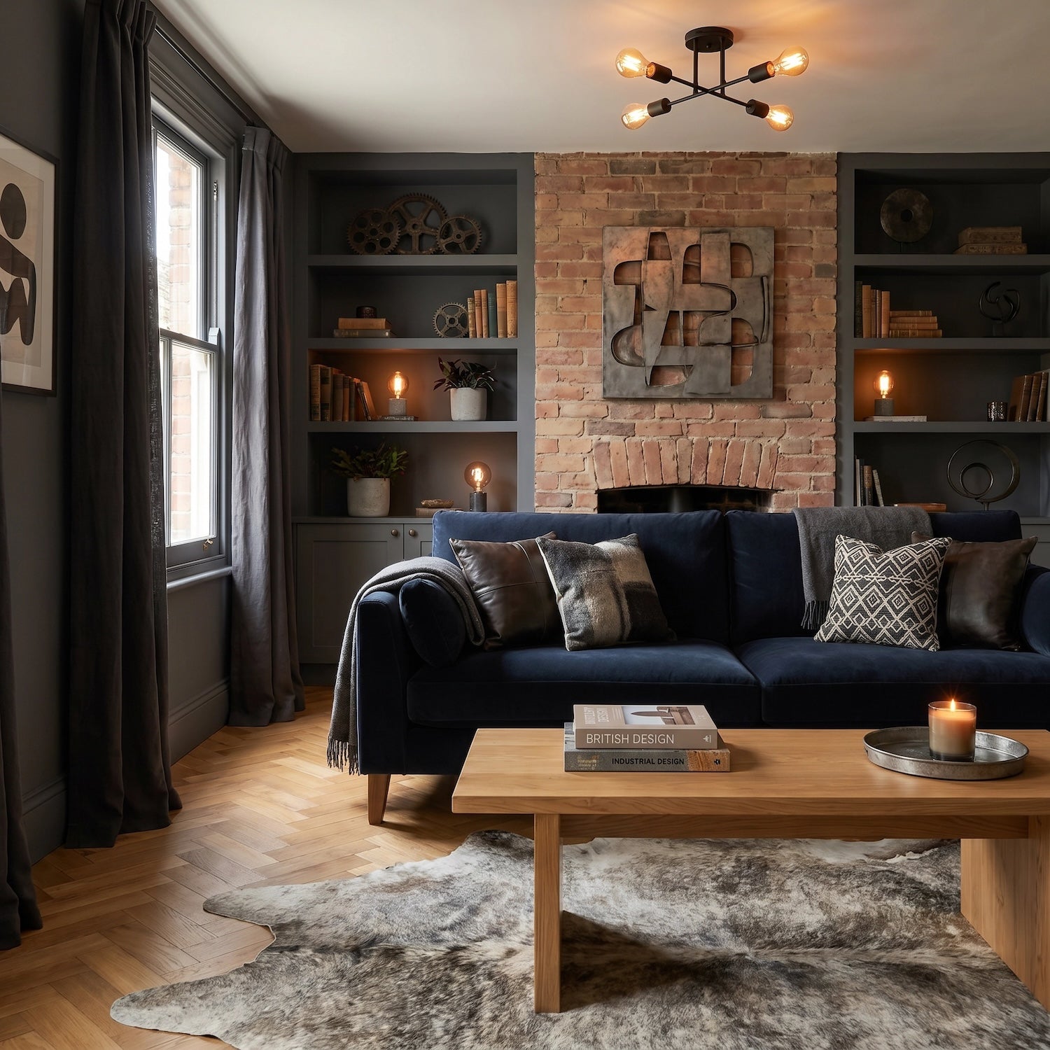 Industrial Vintage Matte Black Ceiling Light with Straight Metal Arms Image 6