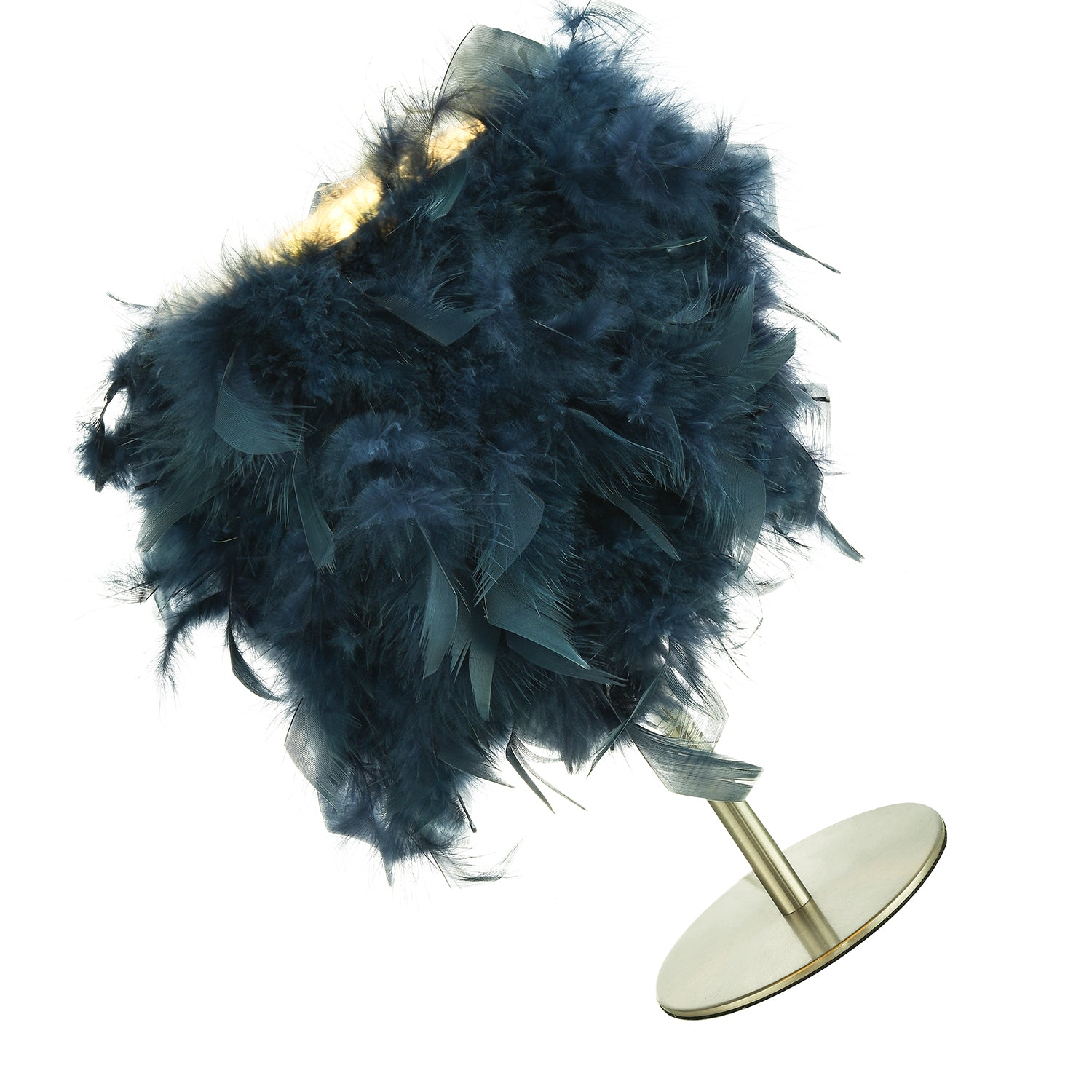 Modern and Chic Real Navy Feather Table Lamp with Satin Nickel Base and Switch Image 5