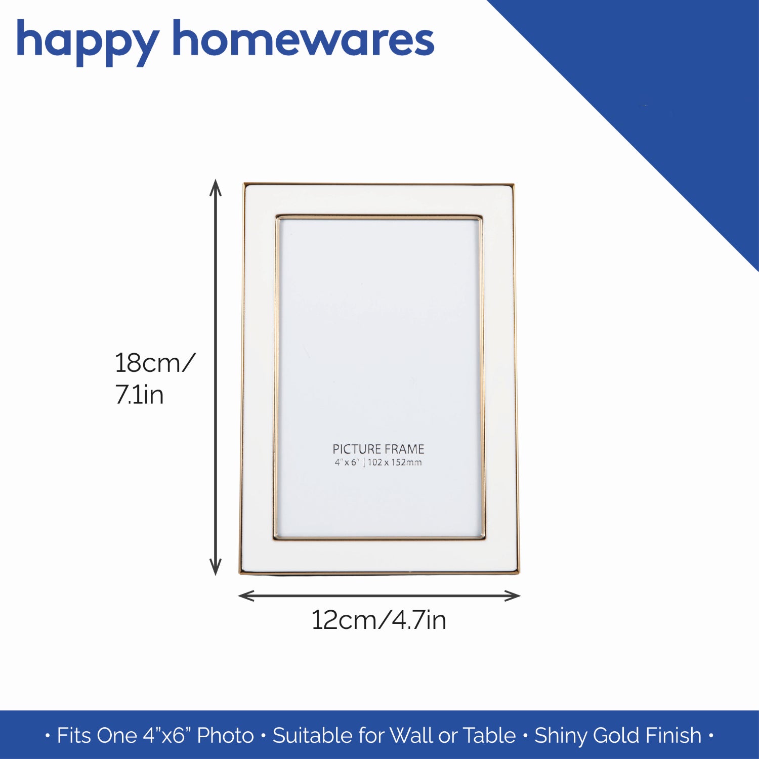 Modern Designer Shiny Gold Metal and White 4x6 Picture Frame for Wall or Table Image 6