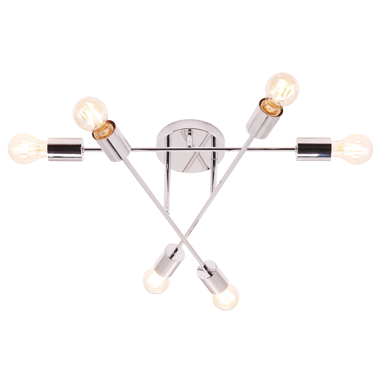 Industrial Designer Styled Polish Chrome Ceiling Light with Straight Metal Arms Image 1