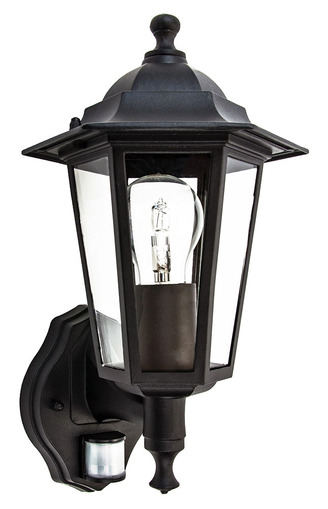 Traditional Sensor Controlled Outdoor Lantern Wall Light Fitting in Matt Black Image 1