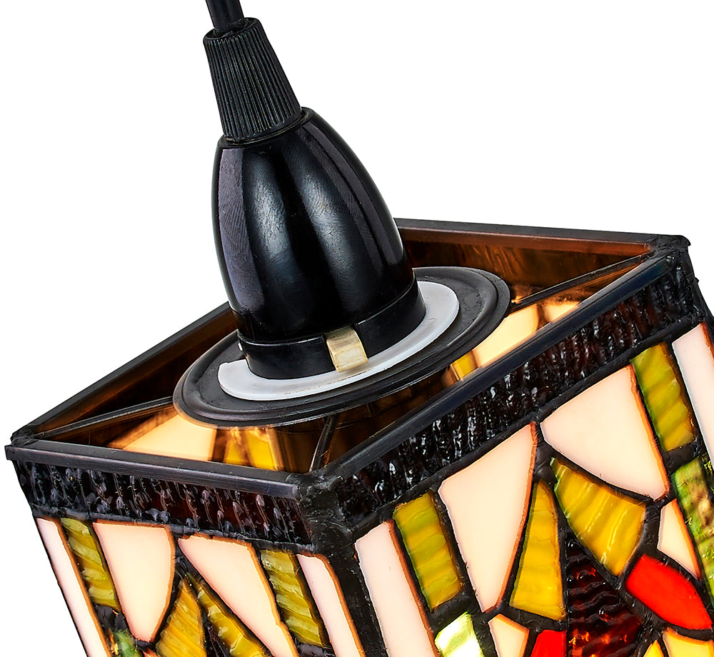 Art Deco Tiffany Easy Fit Pendant Shade with Green, Amber and Red Stained Glass Image 3