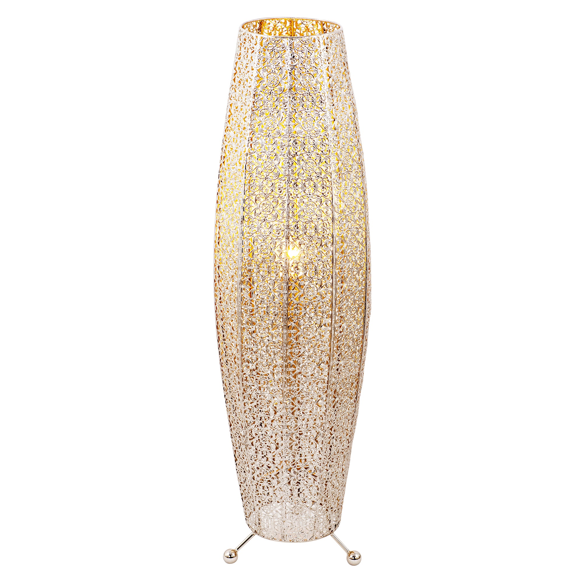 Traditional and Ornate Floral Moroccan Floor Lamp in Polished Silver Image 2