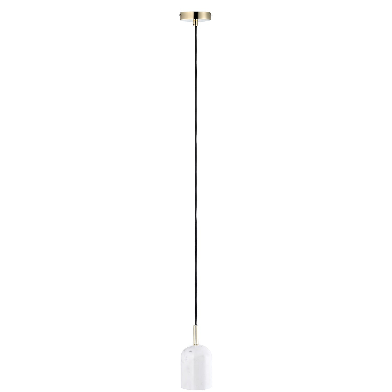 White Marble Pendant Lamp Fitting in Scandinavian Design with Black Fabric Cable Image 1