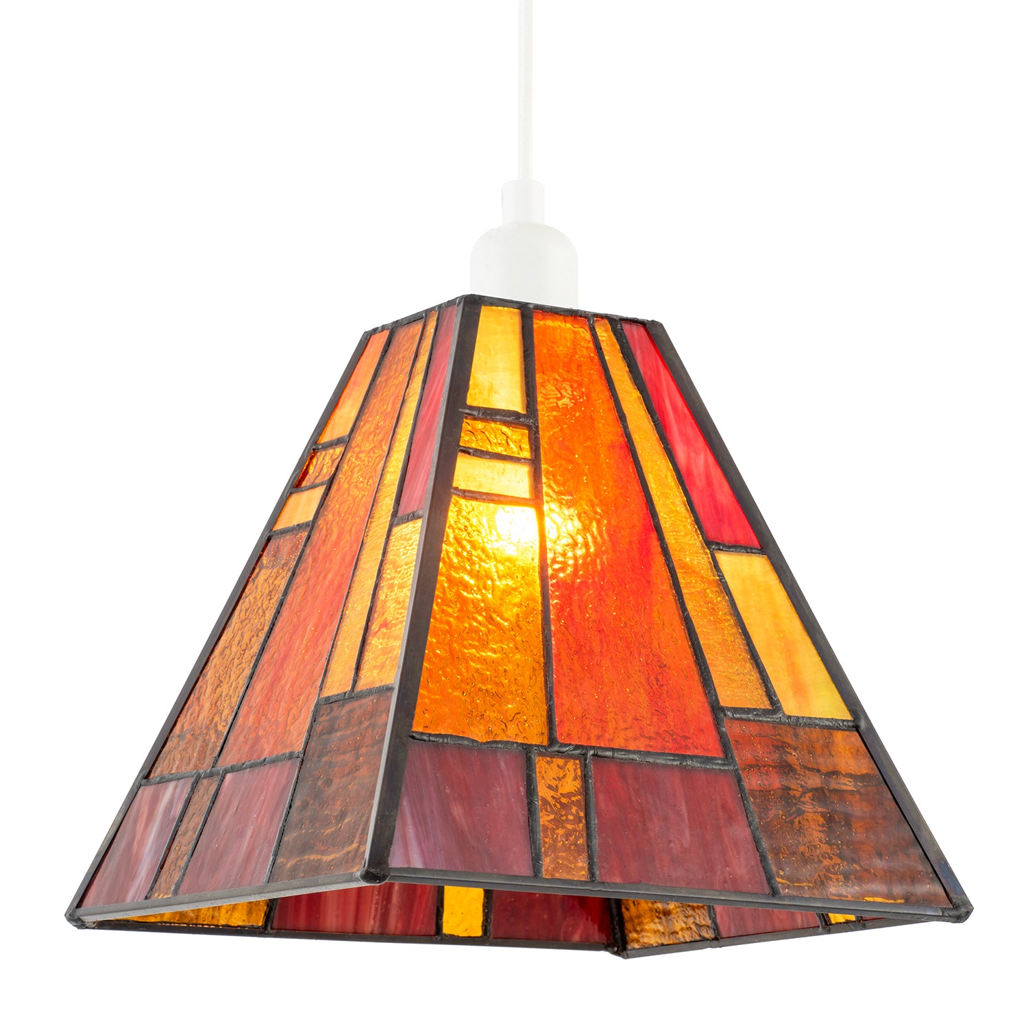Art Deco Tiffany Pendant Lighting Shade with Orange and Amber Panels Image 2