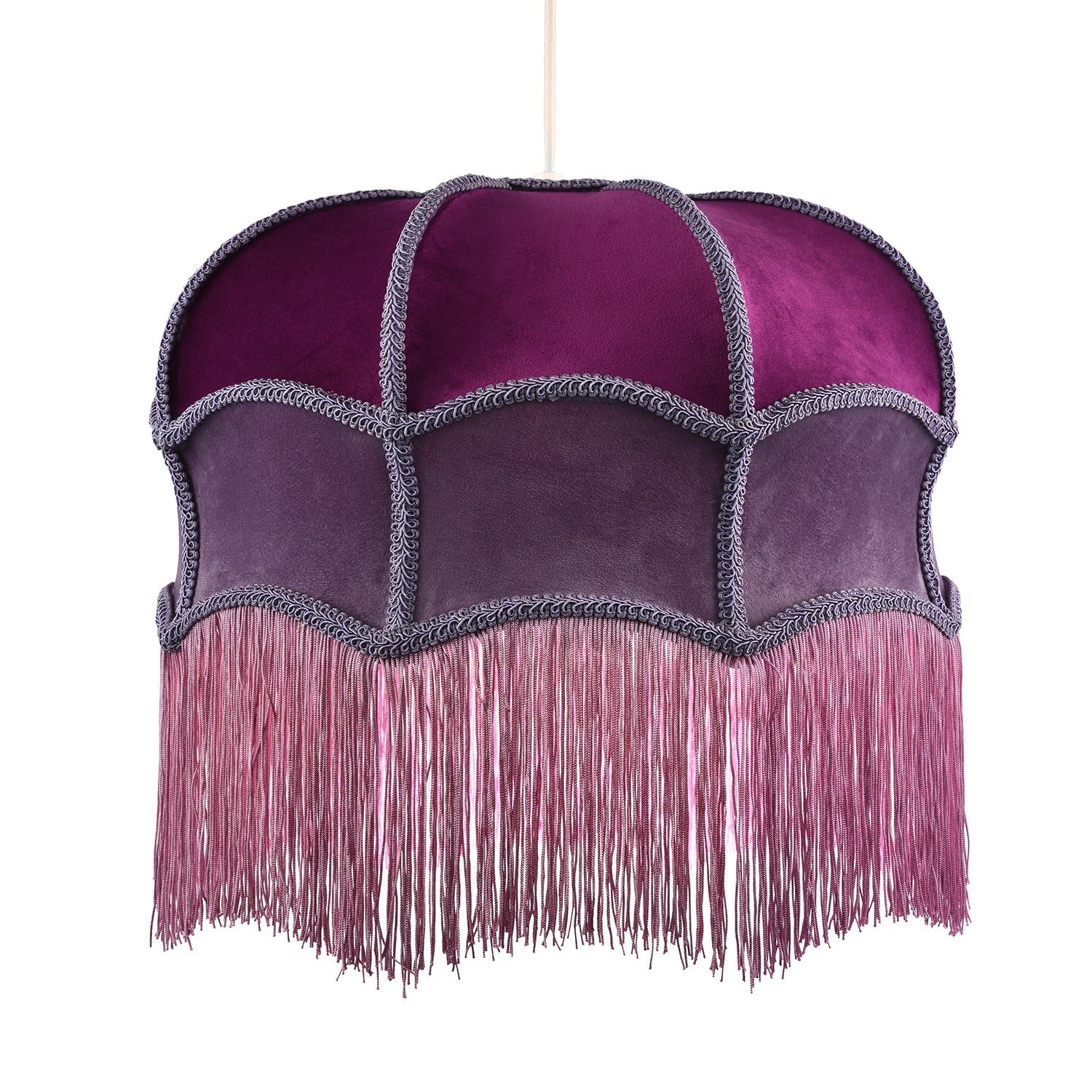 Double Tier Lilac and Purple Velvet Victorian Lamp Shade with Tassels Image 2