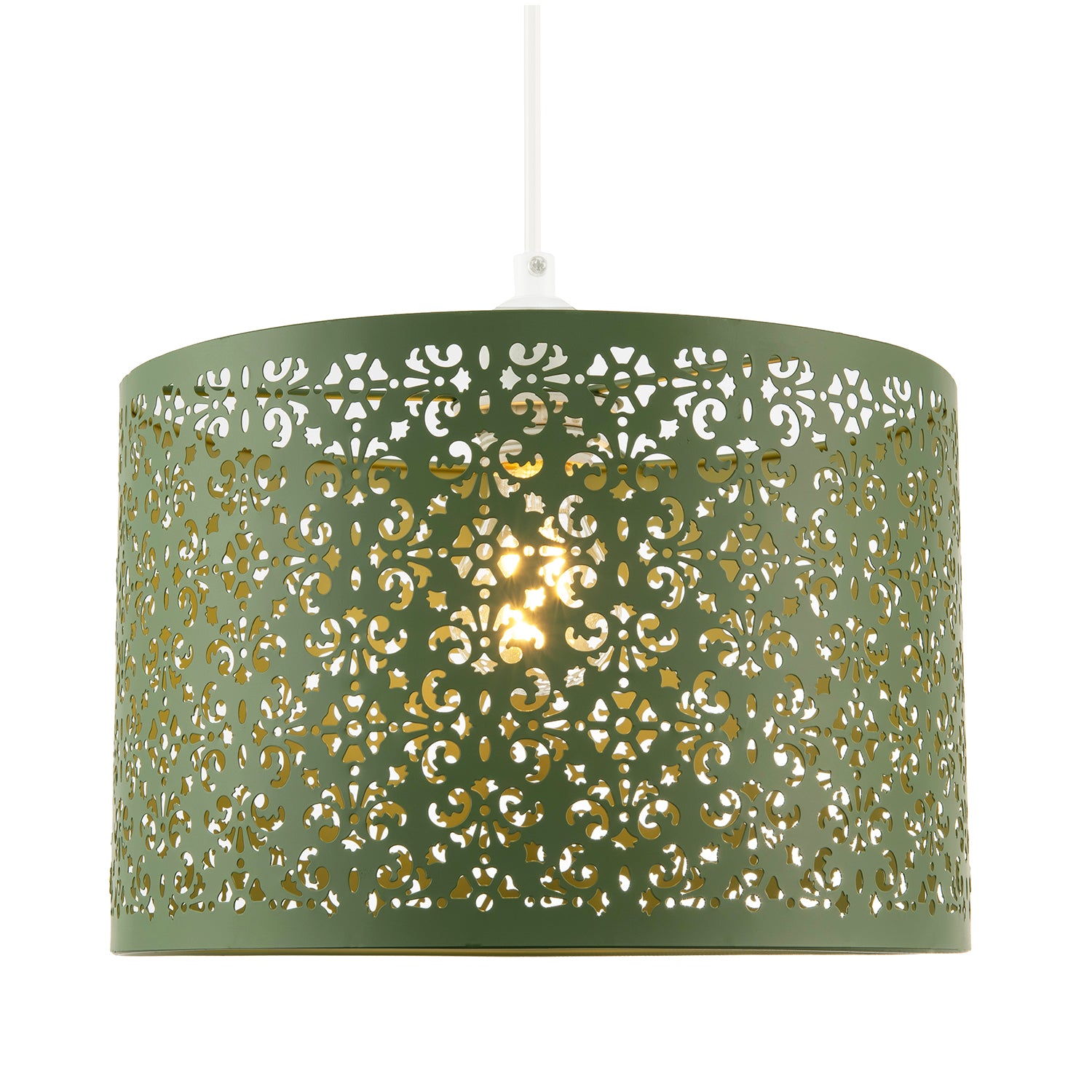 Olive Green Moroccan Metal Pendant Light Shade with Floral Decoration Image 3