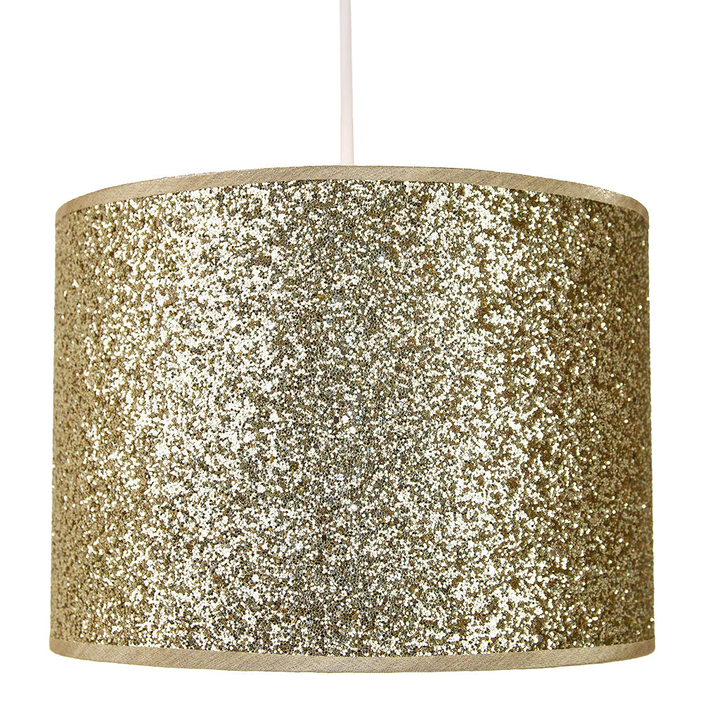 Modern and Designer Bright Gold Glitter Fabric Pendant/Lamp Shade 25cm Wide Image 1