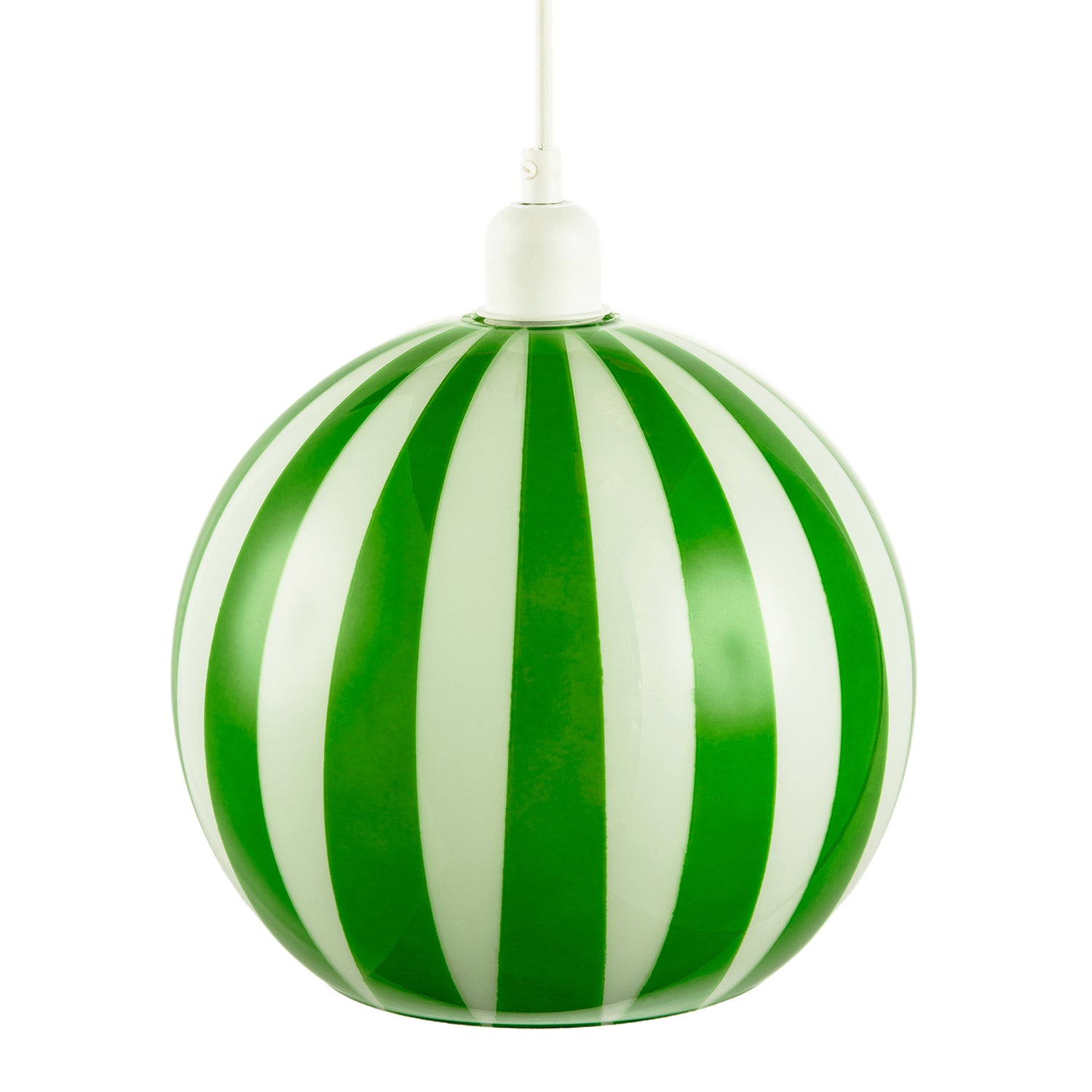 Green and White Striped High Gloss Glass Globe Pendant Light Shade Image 3