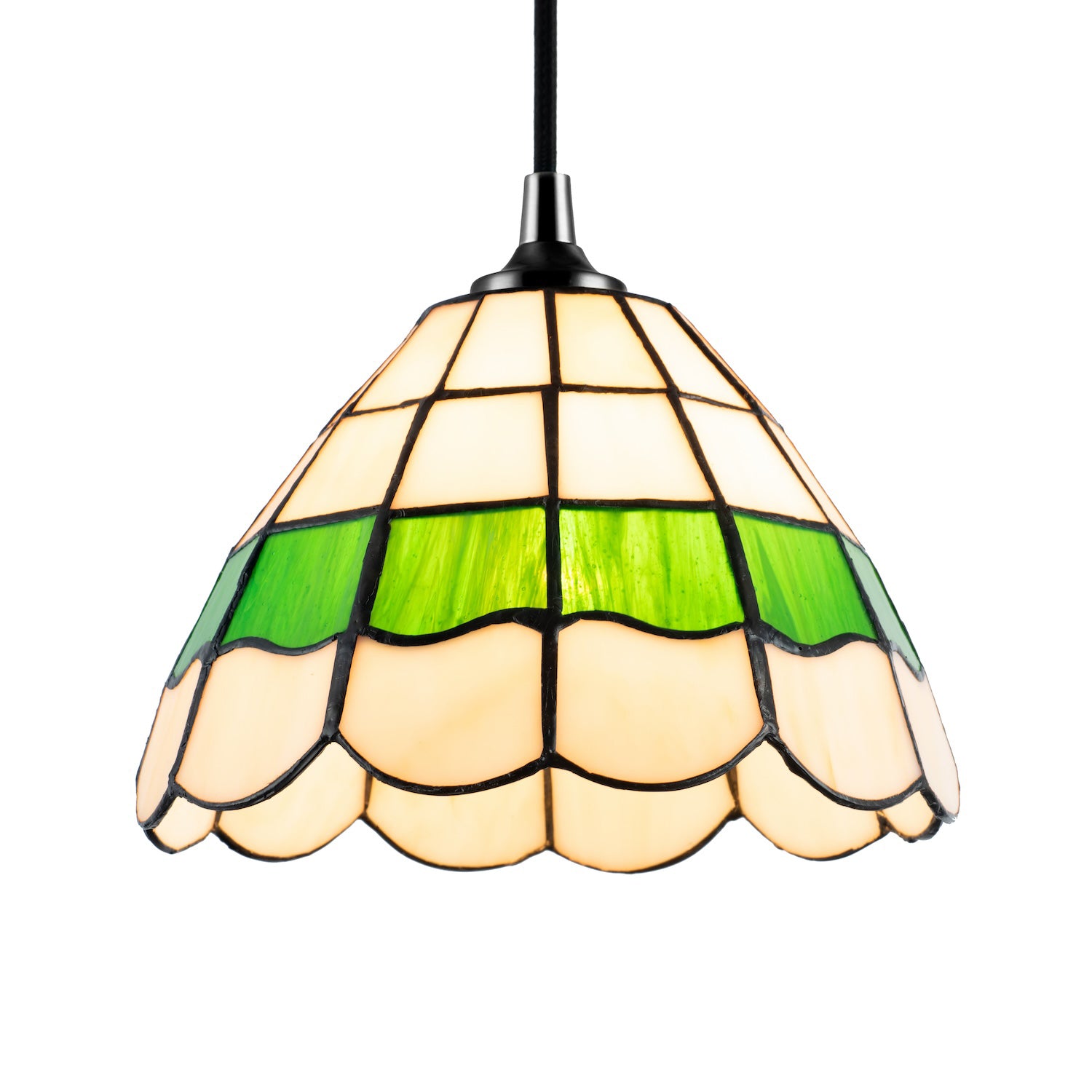 Traditional Green and Amber Stained Glass Tiffany Pendant Lighting Shade Image 3